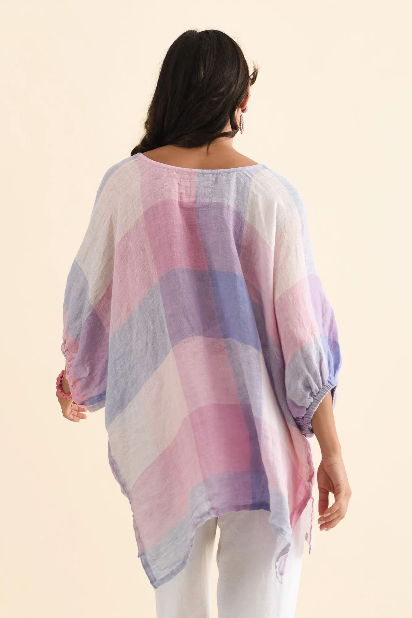 Nassau Pink Check Linen Top sold by Blue Bungalow product image thumbnail 4