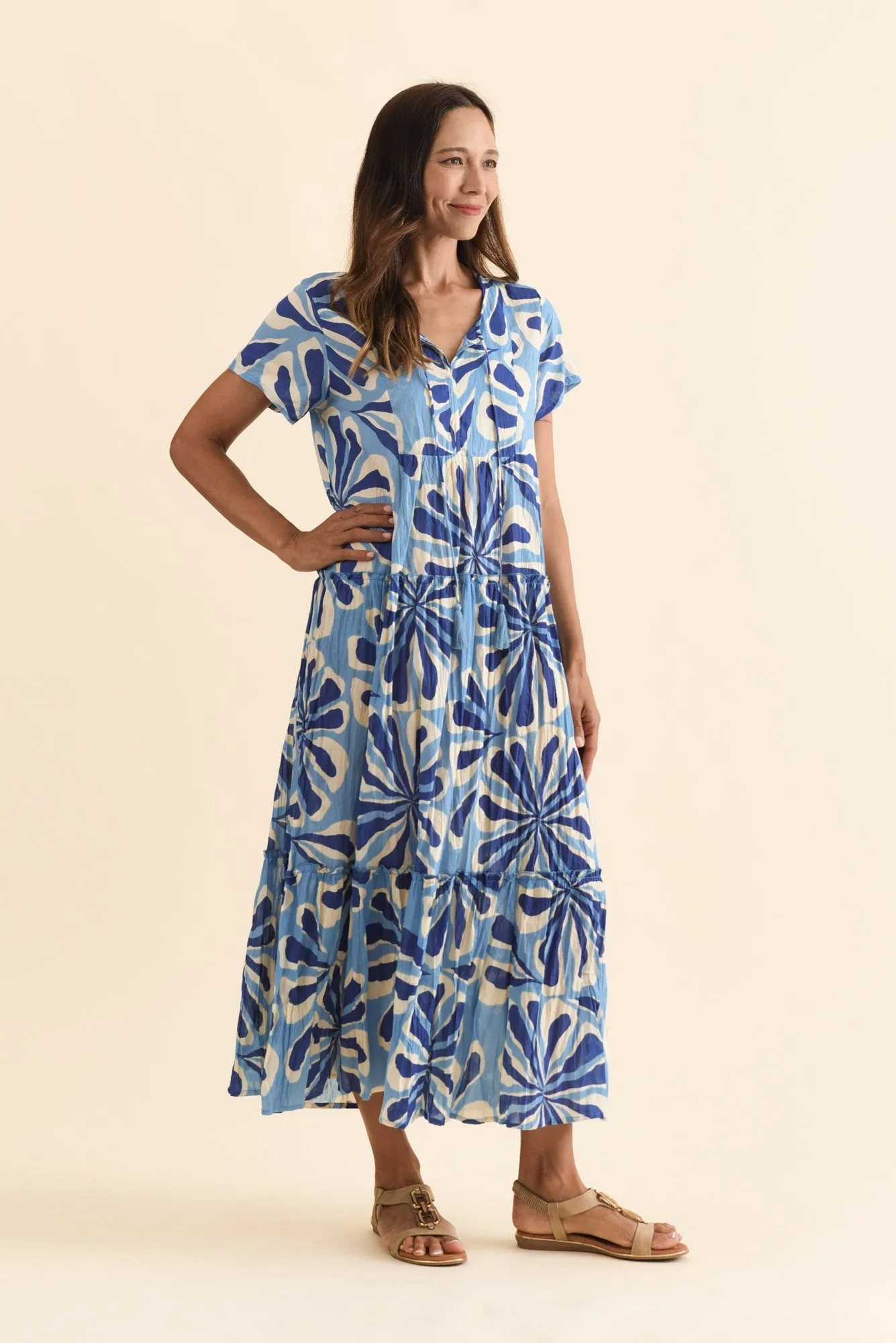 Nona Blue Daisy Crinkle Cotton Maxi Dress sold by Blue Bungalow product image thumbnail 3