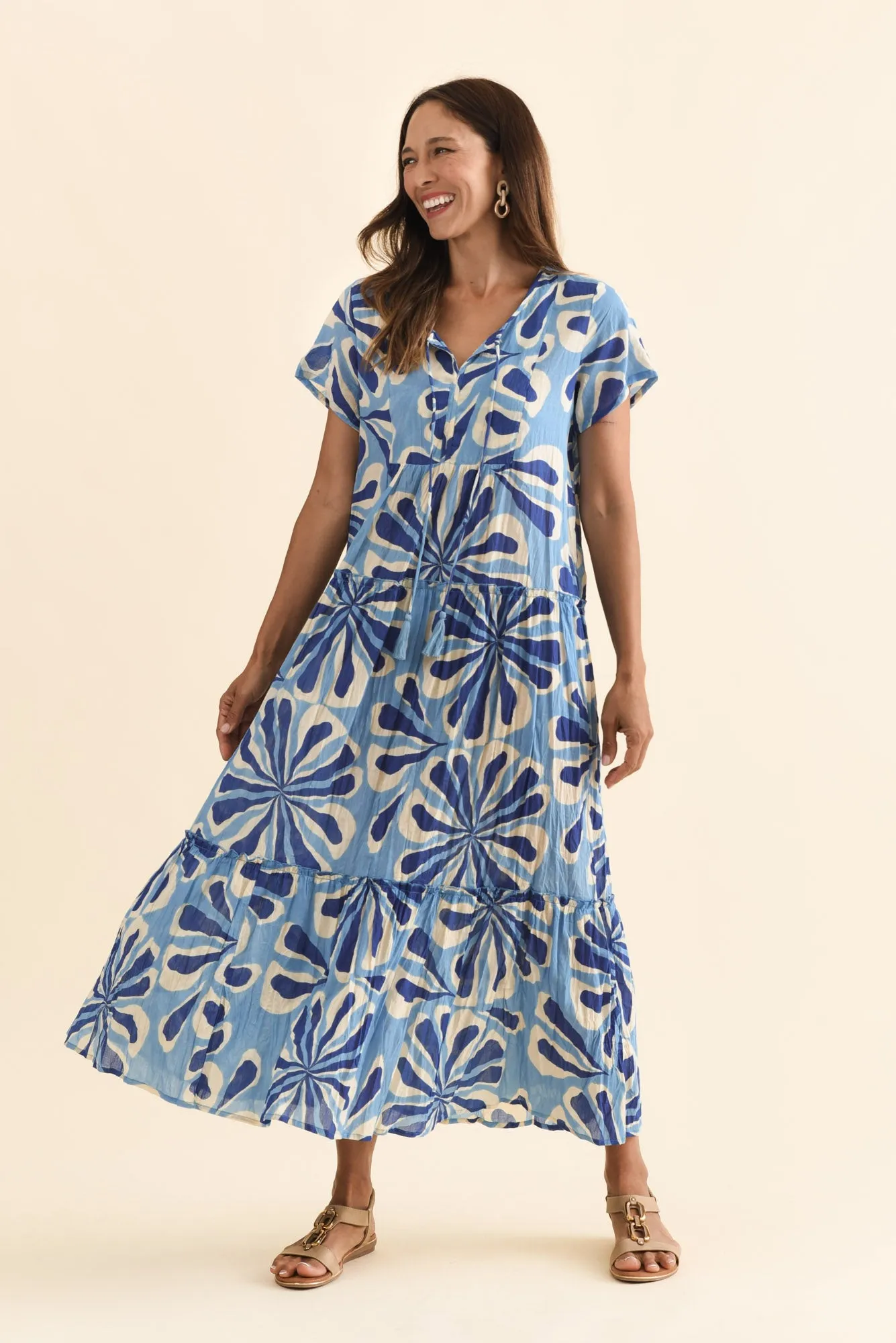 Nona Blue Daisy Crinkle Cotton Maxi Dress sold by Blue Bungalow product image thumbnail 2