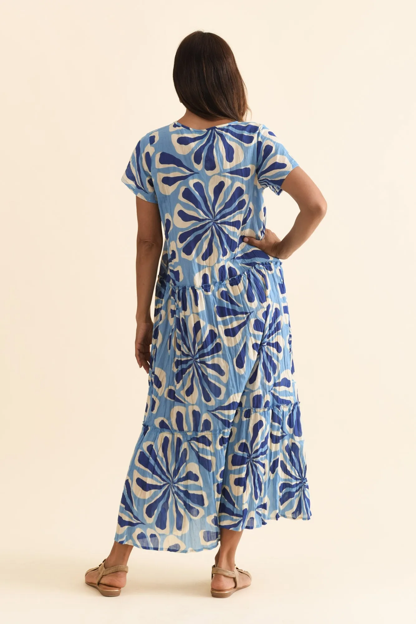 Nona Blue Daisy Crinkle Cotton Maxi Dress sold by Blue Bungalow product image thumbnail 4