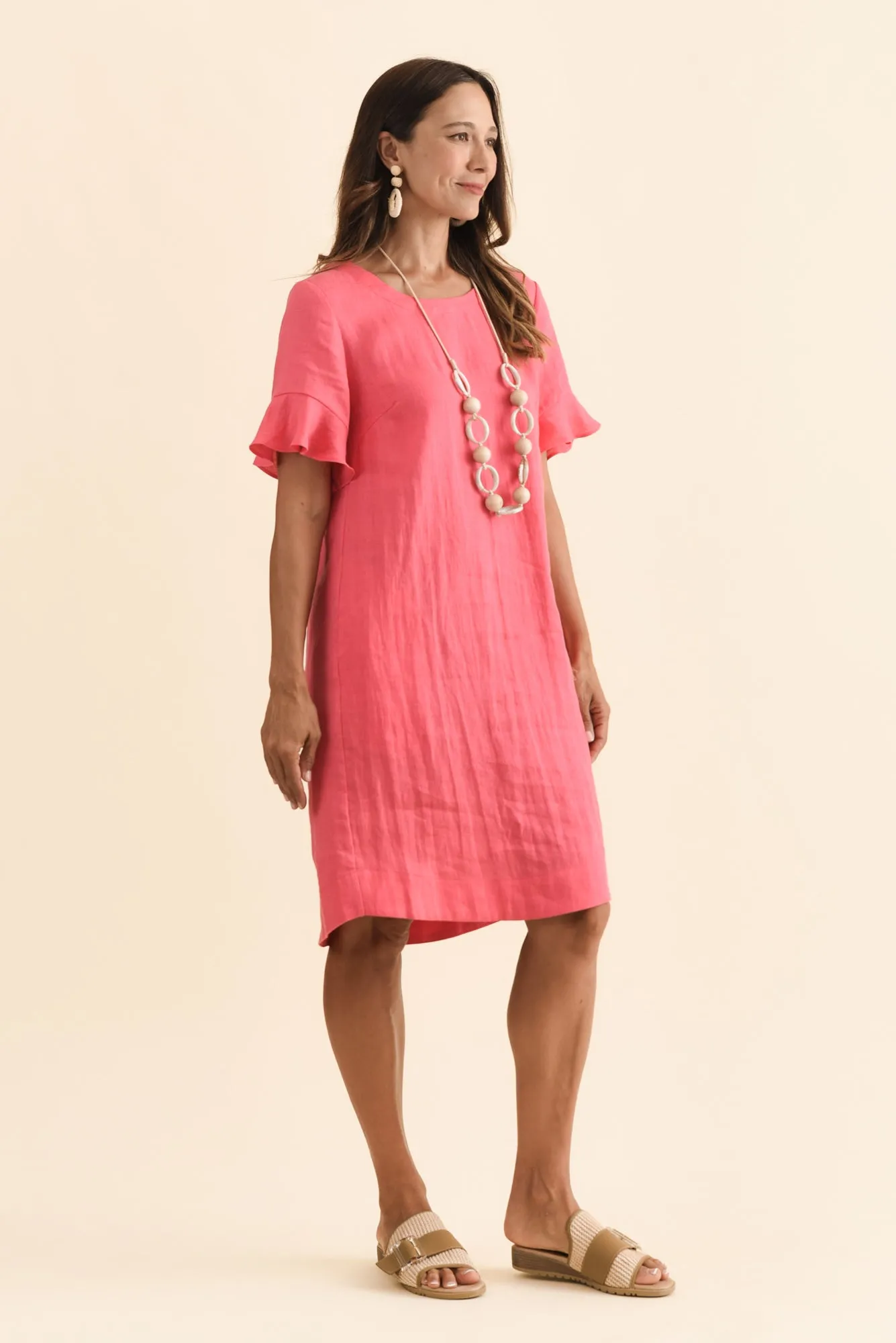 Lesley Melon Linen Flutter Sleeve Dress sold by Blue Bungalow product image thumbnail 3