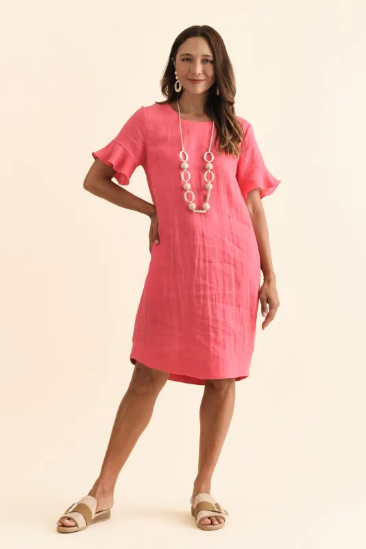 Lesley Melon Linen Flutter Sleeve Dress sold by Blue Bungalow