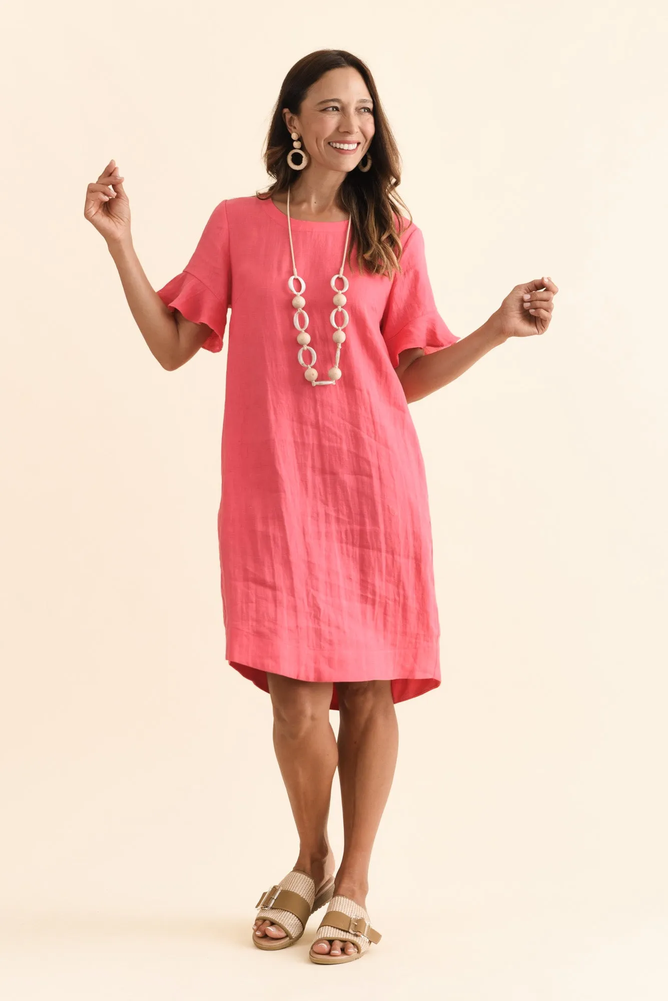 Lesley Melon Linen Flutter Sleeve Dress sold by Blue Bungalow product image thumbnail 2