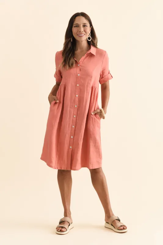 Katy Orange Linen Pocket Dress sold by Blue Bungalow