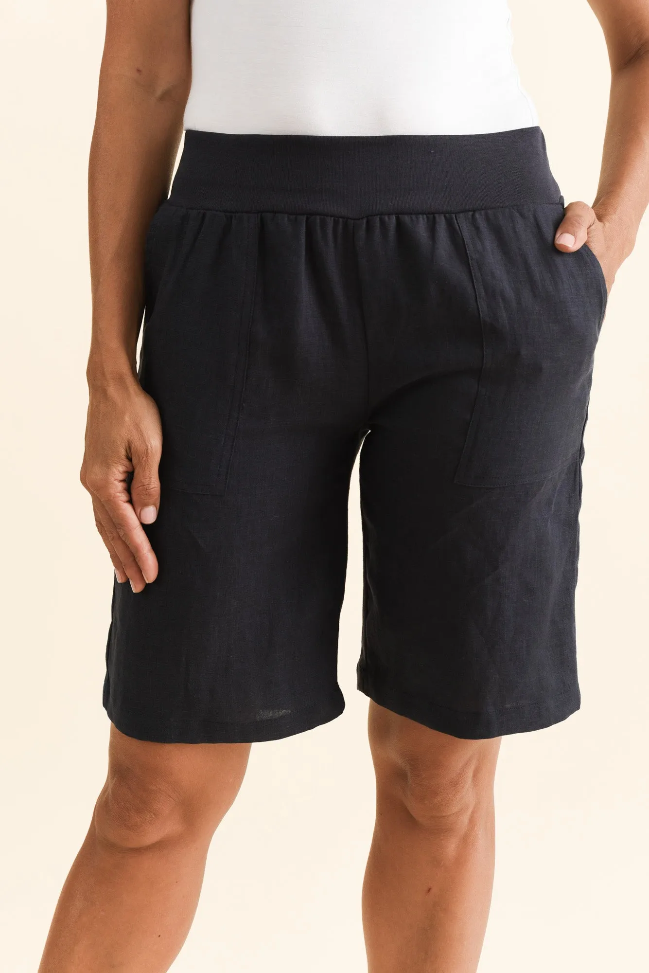 Elka Navy Linen Relaxed Shorts sold by Blue Bungalow product image thumbnail 5