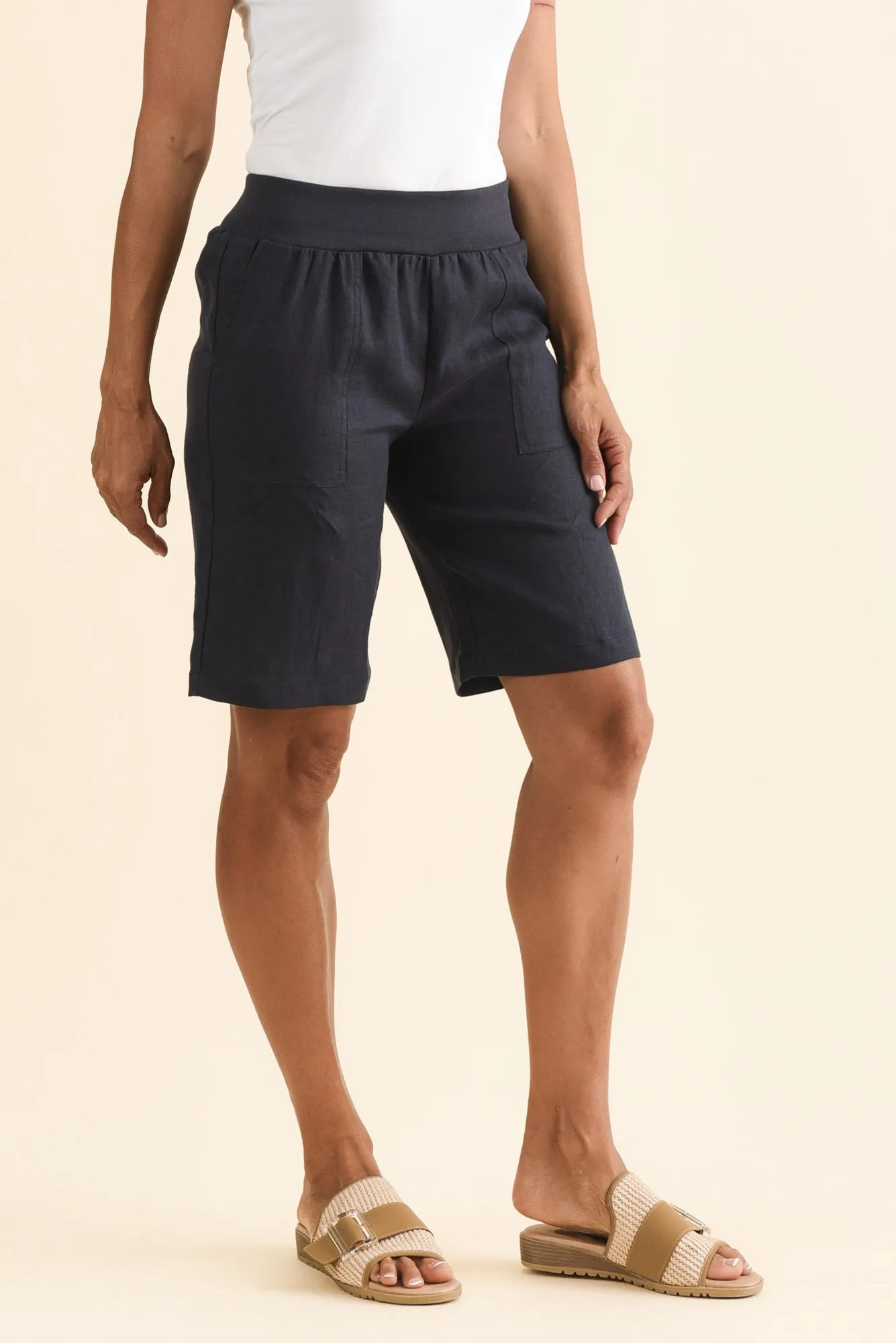 Elka Navy Linen Relaxed Shorts sold by Blue Bungalow product image thumbnail 3
