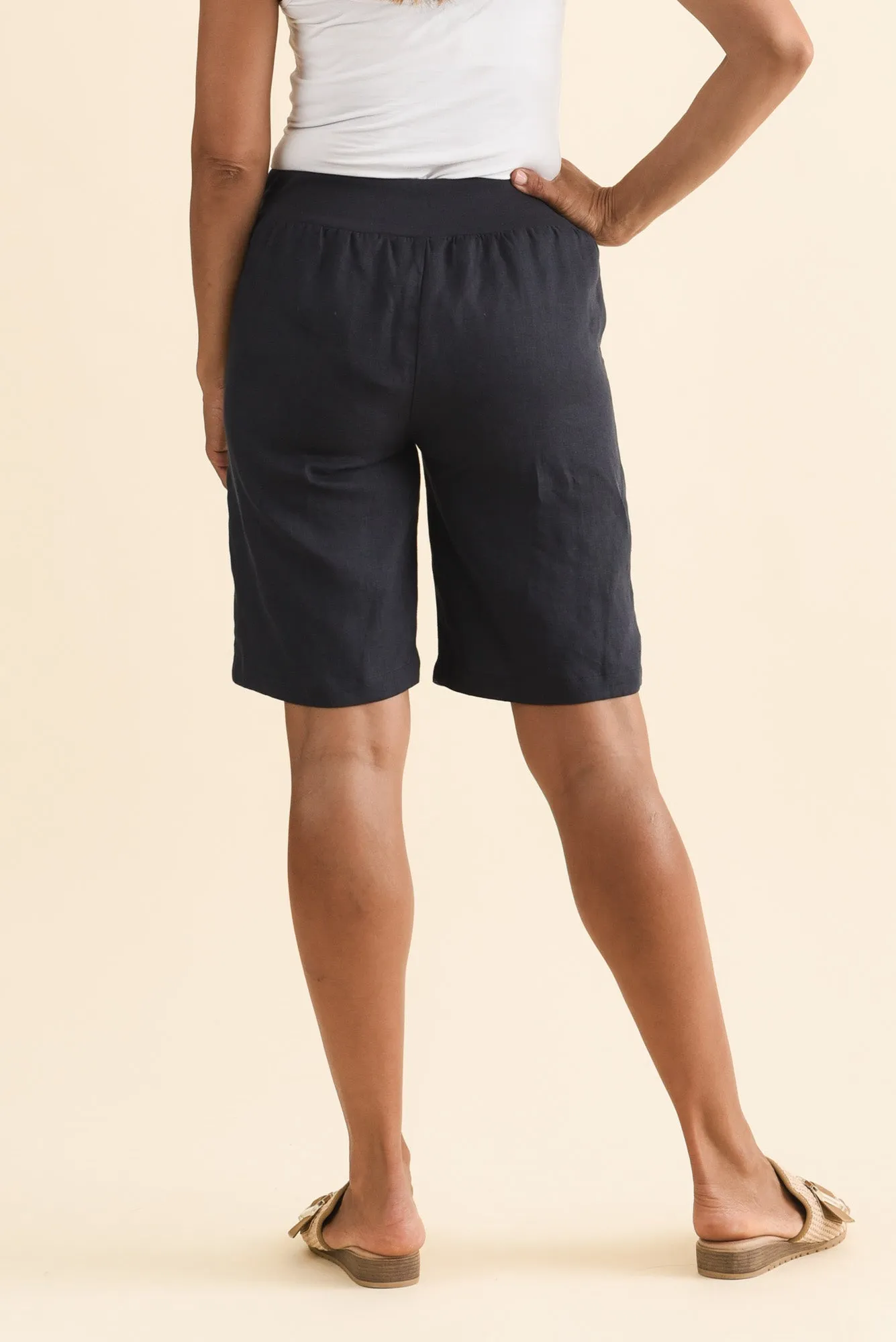 Elka Navy Linen Relaxed Shorts sold by Blue Bungalow product image thumbnail 4