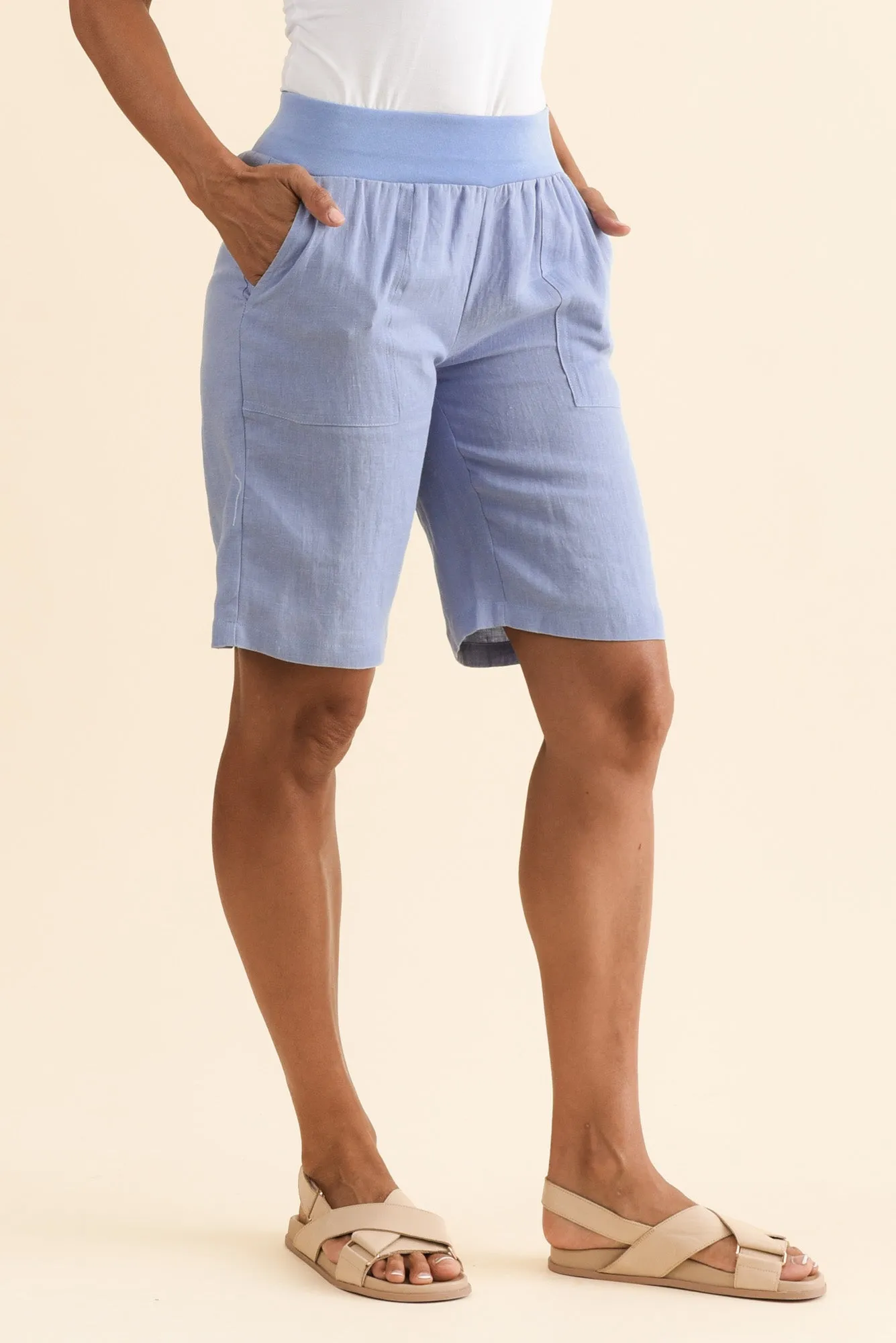 Elka Blue Linen Relaxed Shorts sold by Blue Bungalow product image thumbnail 3