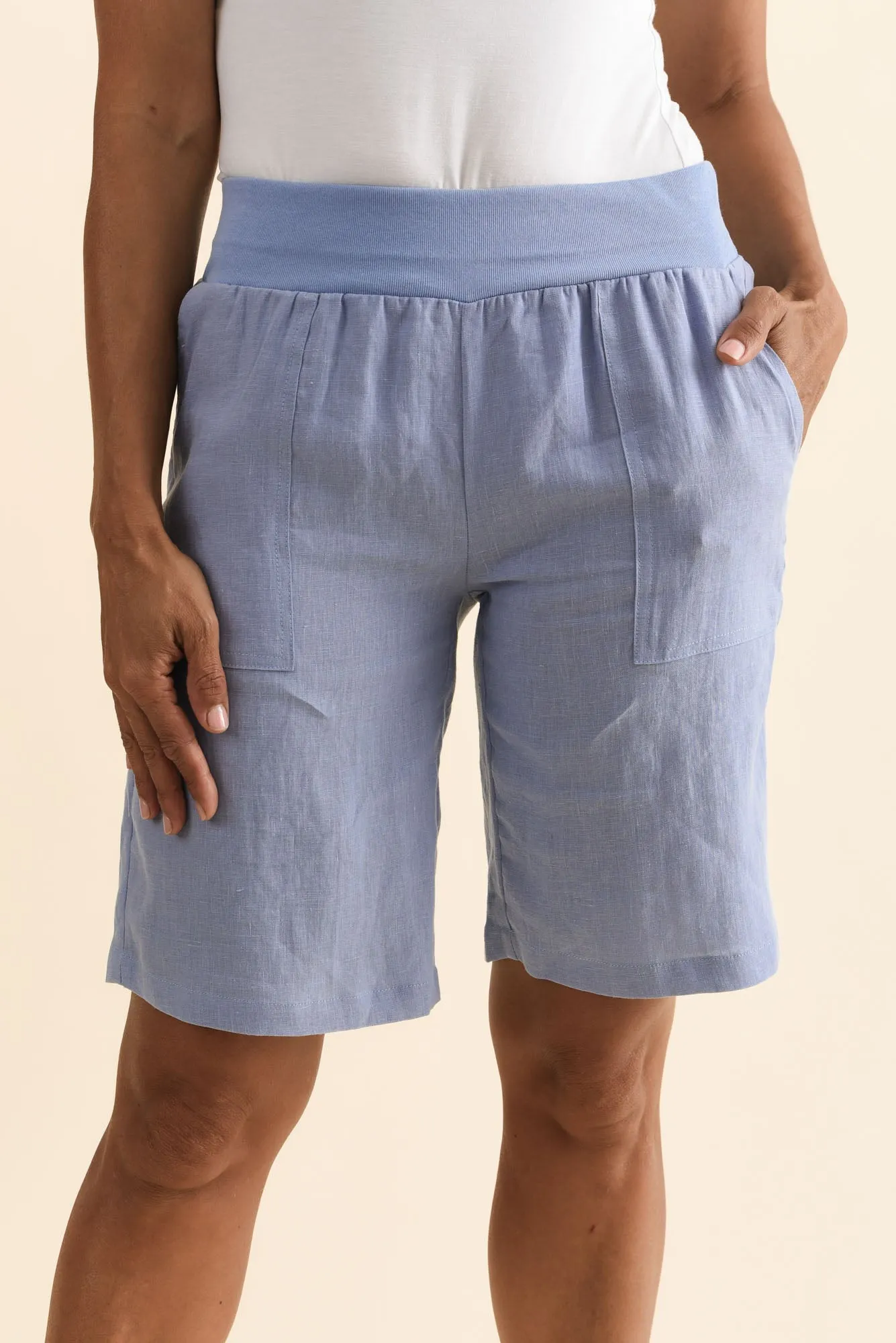 Elka Blue Linen Relaxed Shorts sold by Blue Bungalow product image thumbnail 5