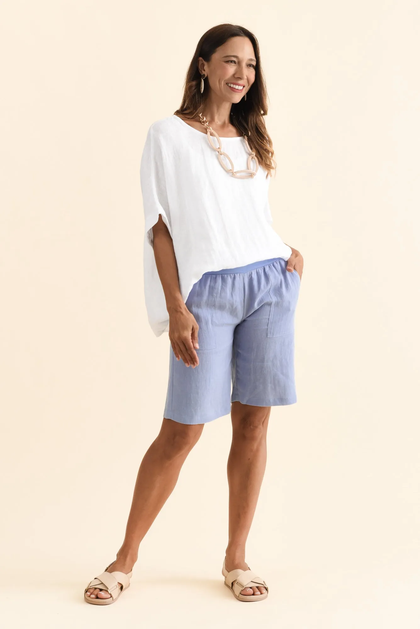 Elka Blue Linen Relaxed Shorts sold by Blue Bungalow product image thumbnail 2