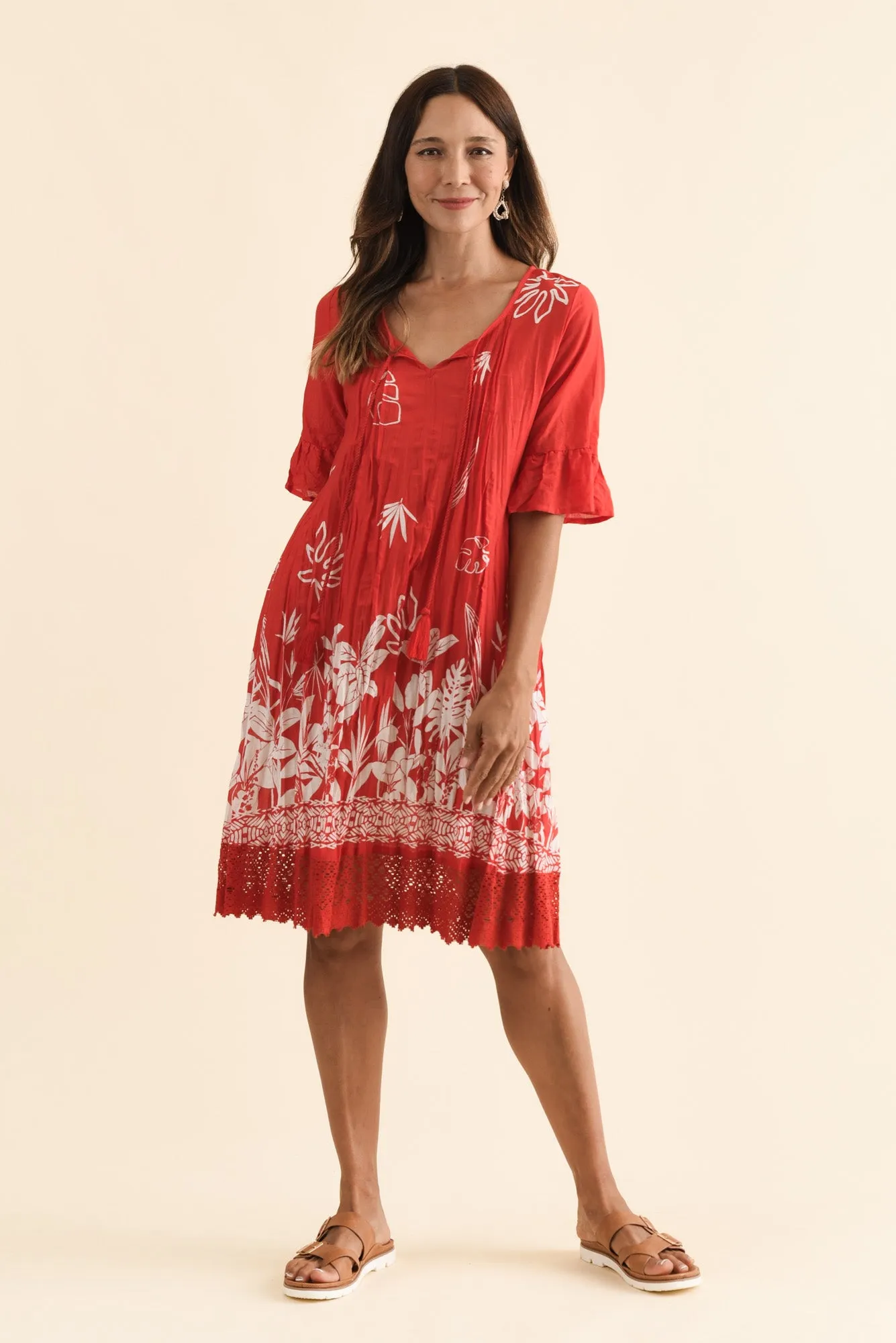 Cayman Red Botanical Cotton Tunic Dress sold by Blue Bungalow