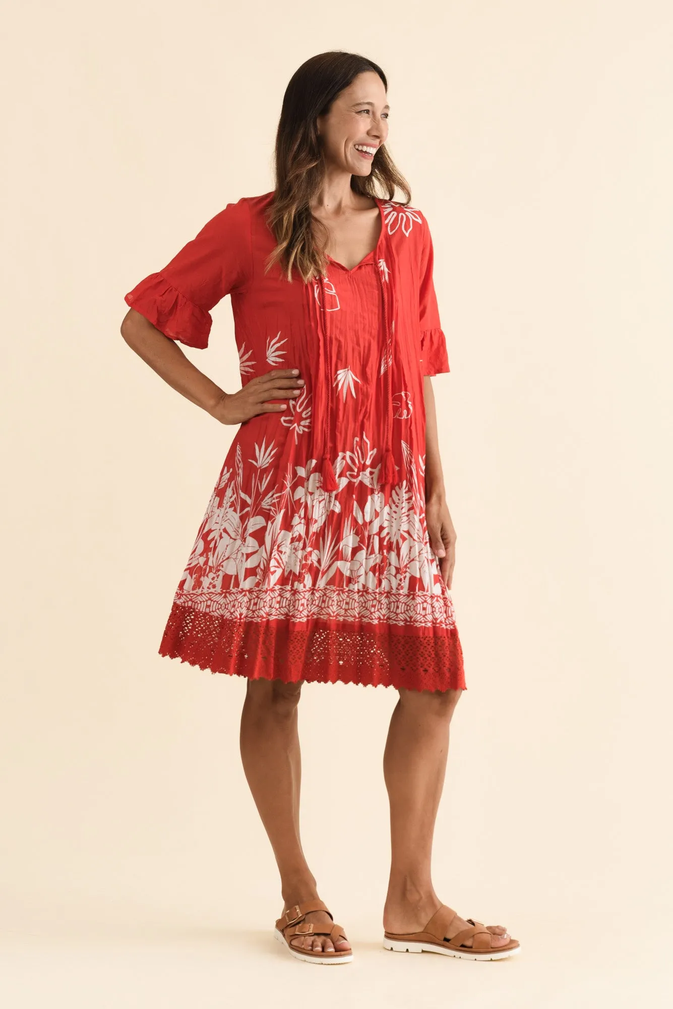 Cayman Red Botanical Cotton Tunic Dress sold by Blue Bungalow product image thumbnail 3