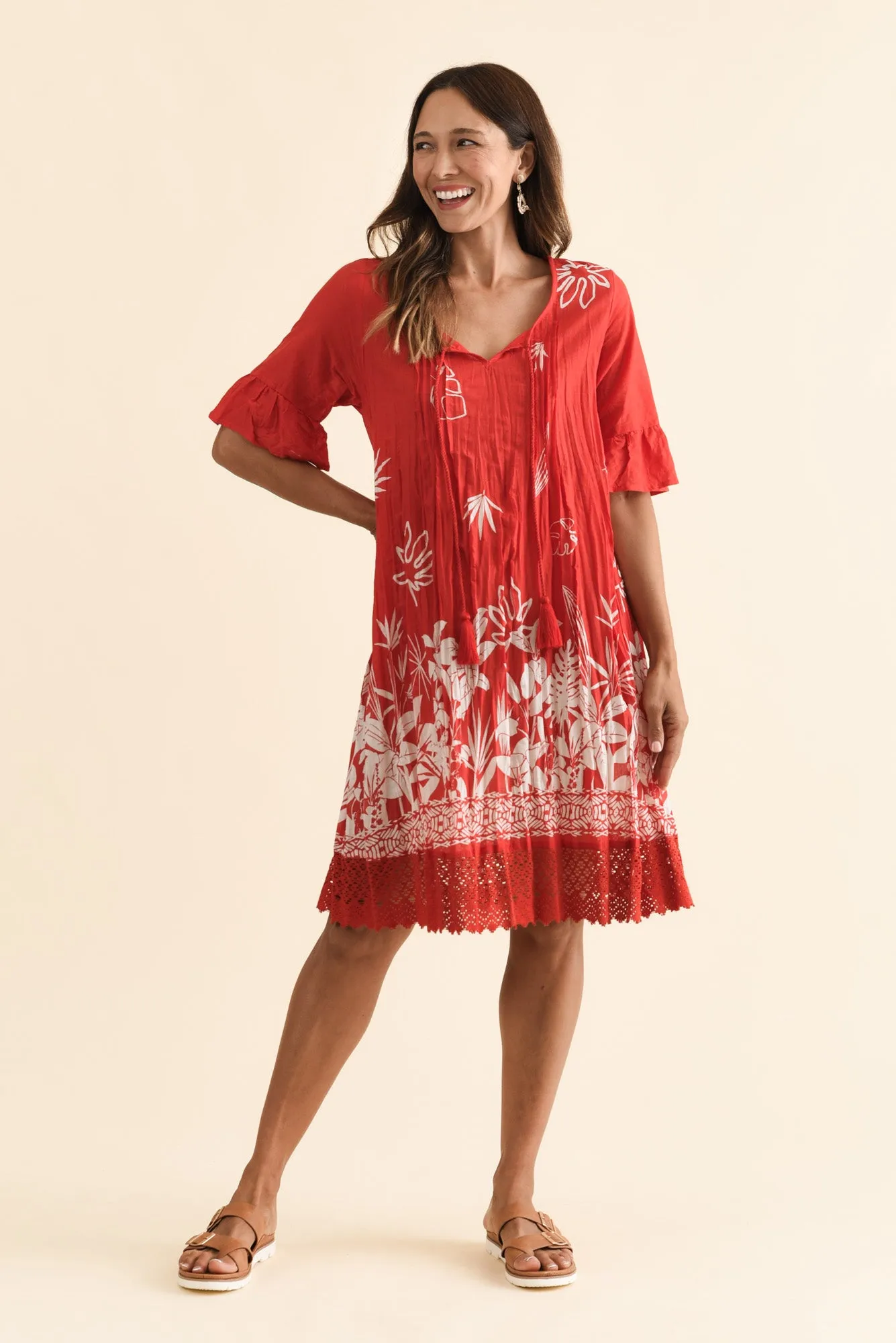 Cayman Red Botanical Cotton Tunic Dress sold by Blue Bungalow product image thumbnail 2