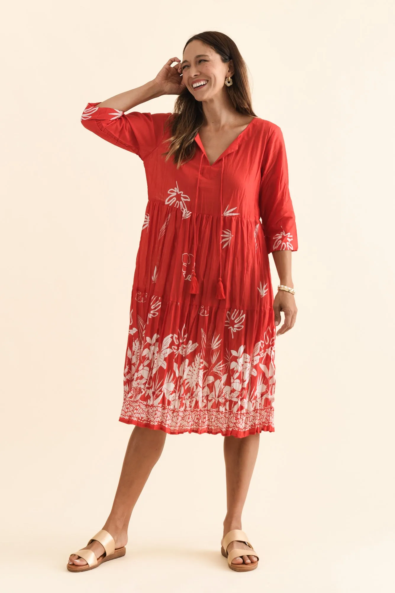 Milana Red Botanical Crinkle Cotton Dress sold by Blue Bungalow product image thumbnail 2