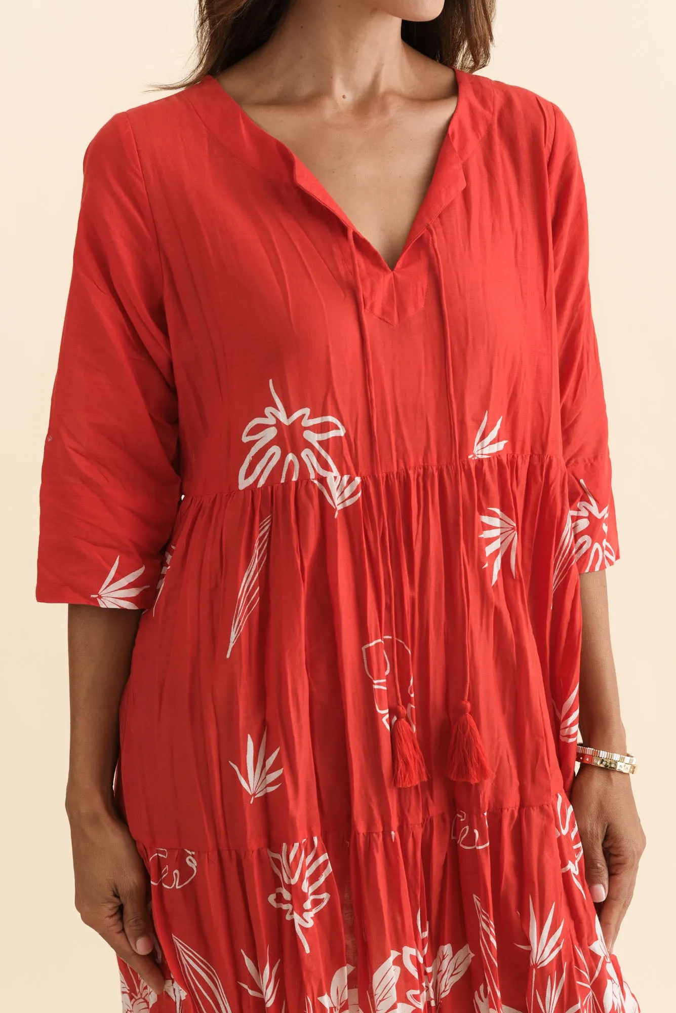 Milana Red Botanical Crinkle Cotton Dress sold by Blue Bungalow product image thumbnail 5