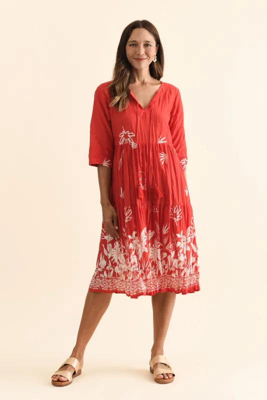 Milana Red Botanical Crinkle Cotton Dress sold by Blue Bungalow