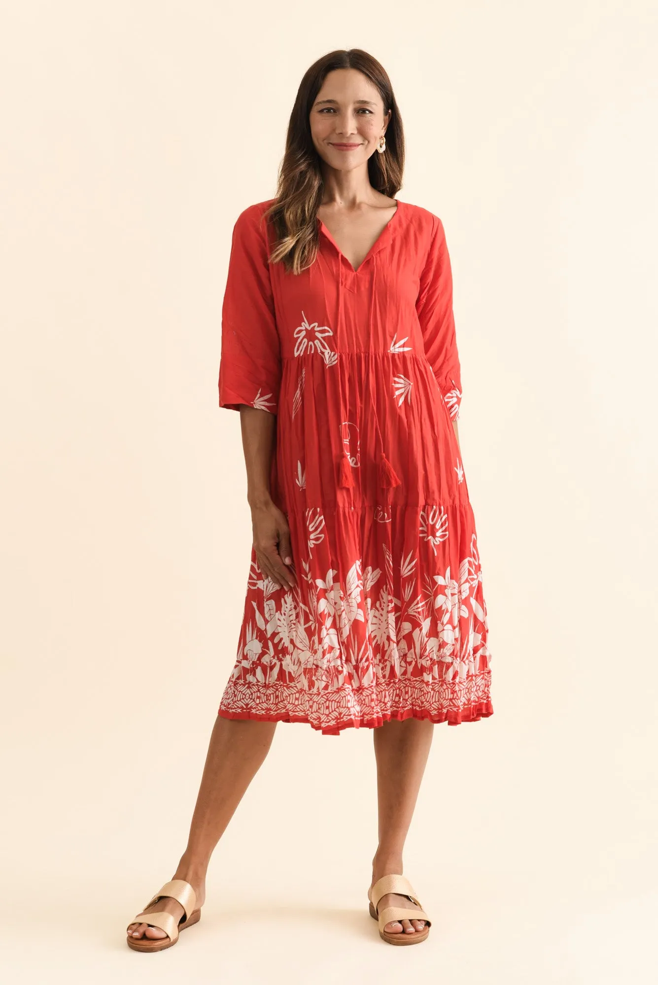 Milana Red Botanical Crinkle Cotton Dress sold by Blue Bungalow