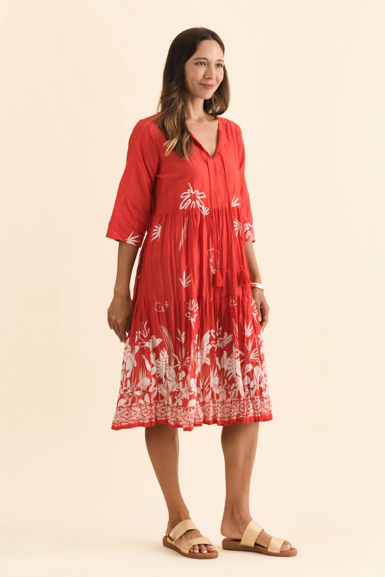 Milana Red Botanical Crinkle Cotton Dress sold by Blue Bungalow product image thumbnail 3