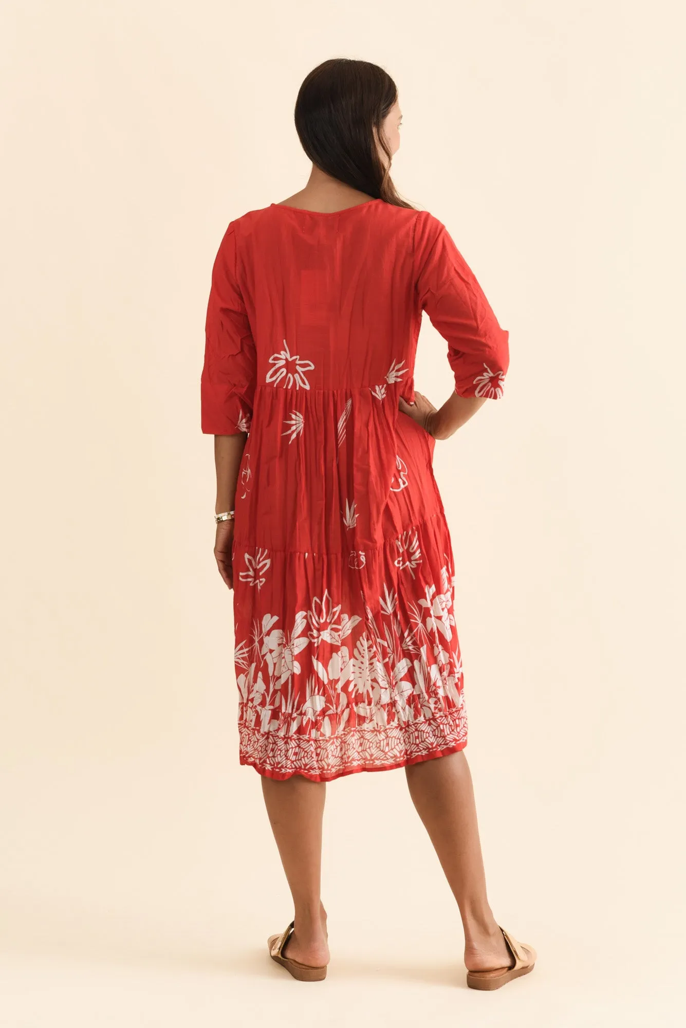 Milana Red Botanical Crinkle Cotton Dress sold by Blue Bungalow product image thumbnail 4