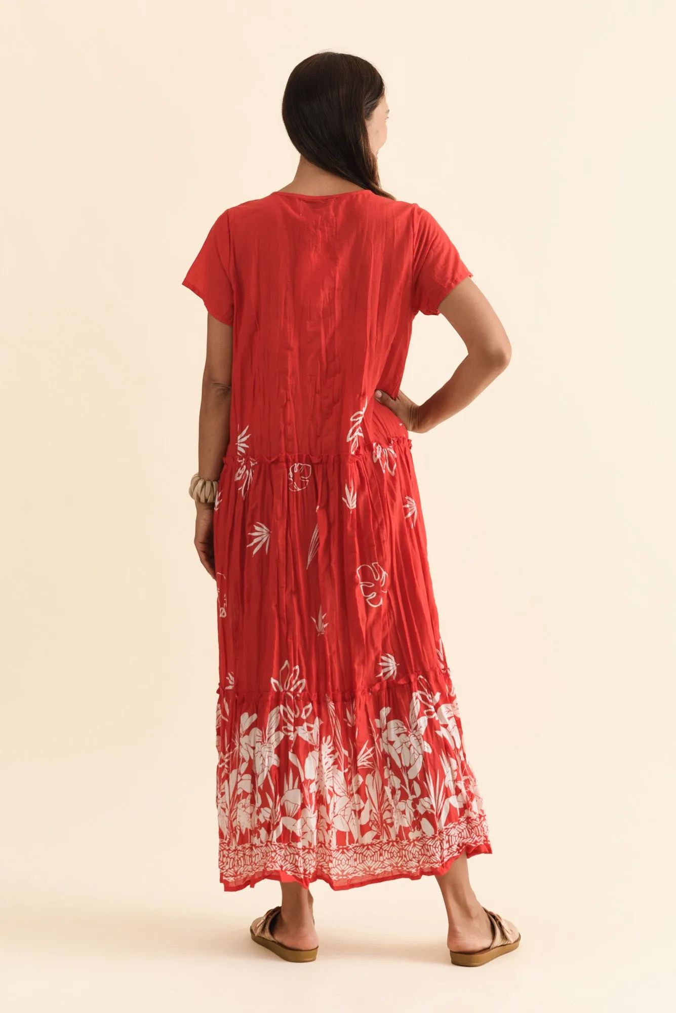 Nona Red Botanical Crinkle Cotton Maxi Dress sold by Blue Bungalow product image thumbnail 4