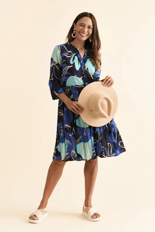 Romy Blue Tiger Lily Crinkle Cotton Dress sold by Blue Bungalow
