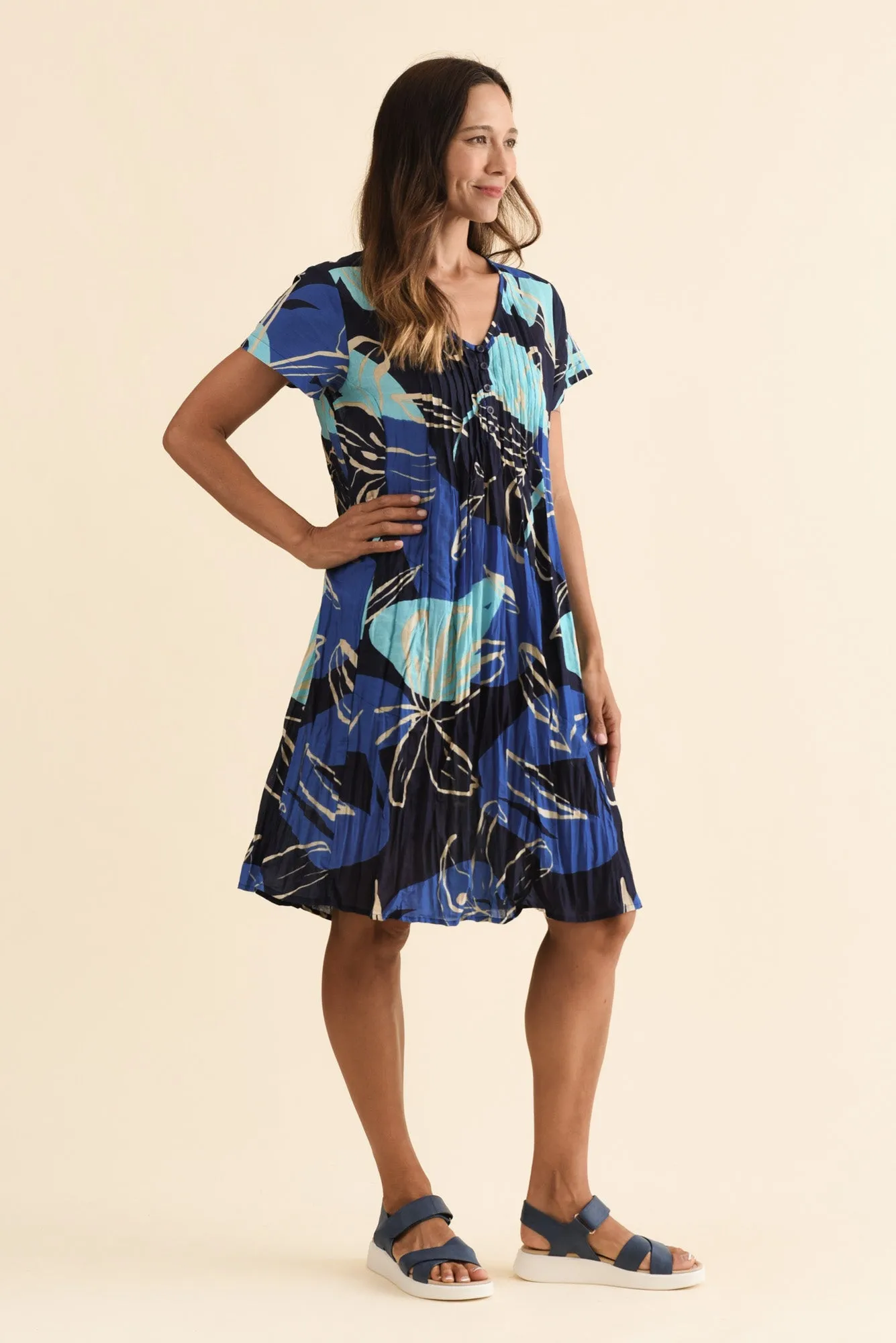 Sabina Blue Tiger Lily Crinkle Cotton Dress sold by Blue Bungalow product image thumbnail 3