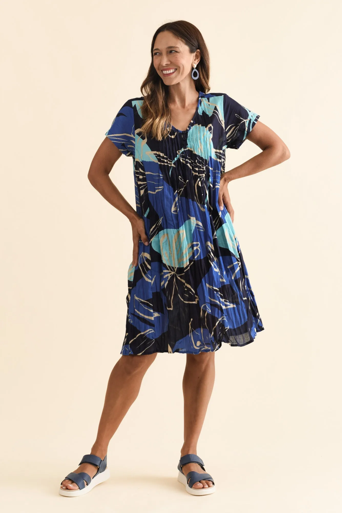 Sabina Blue Tiger Lily Crinkle Cotton Dress sold by Blue Bungalow product image thumbnail 2