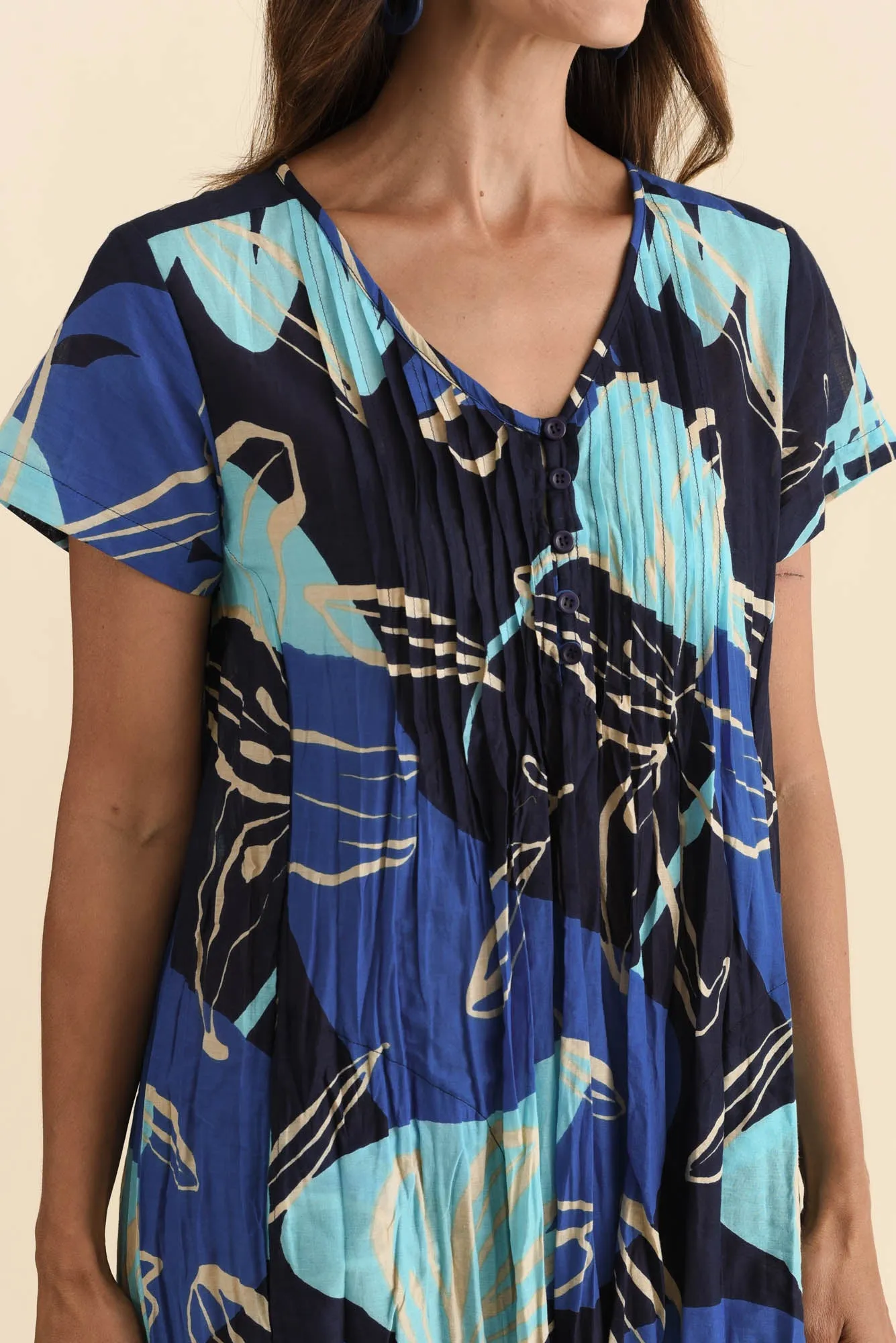 Sabina Blue Tiger Lily Crinkle Cotton Dress sold by Blue Bungalow product image thumbnail 5