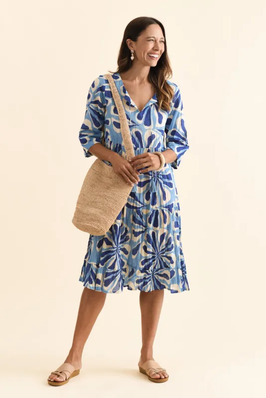 Milana Blue Daisy Crinkle Cotton Dress sold by Blue Bungalow