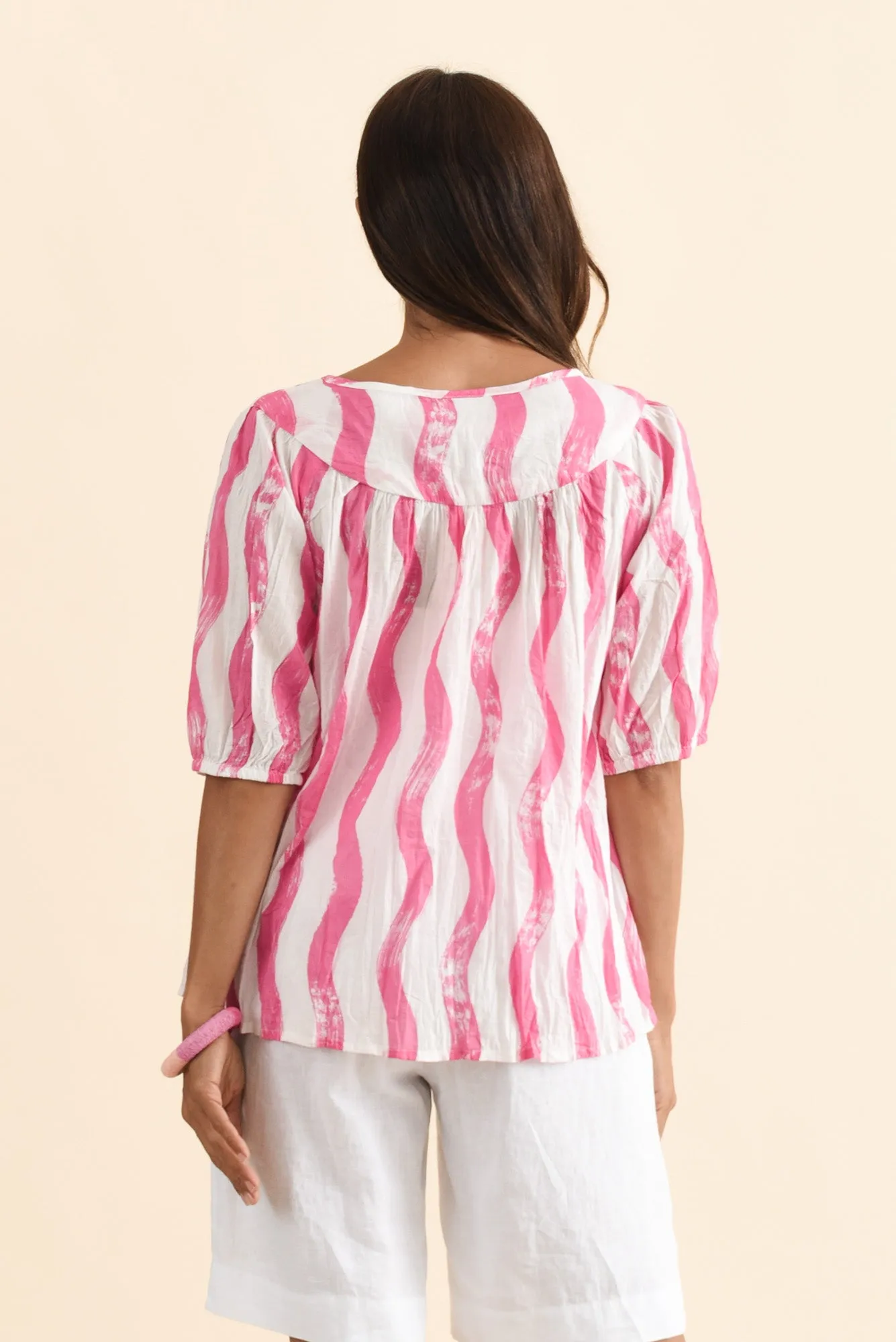 Claris Pink Stripe Crinkle Cotton Top sold by Blue Bungalow product image thumbnail 4
