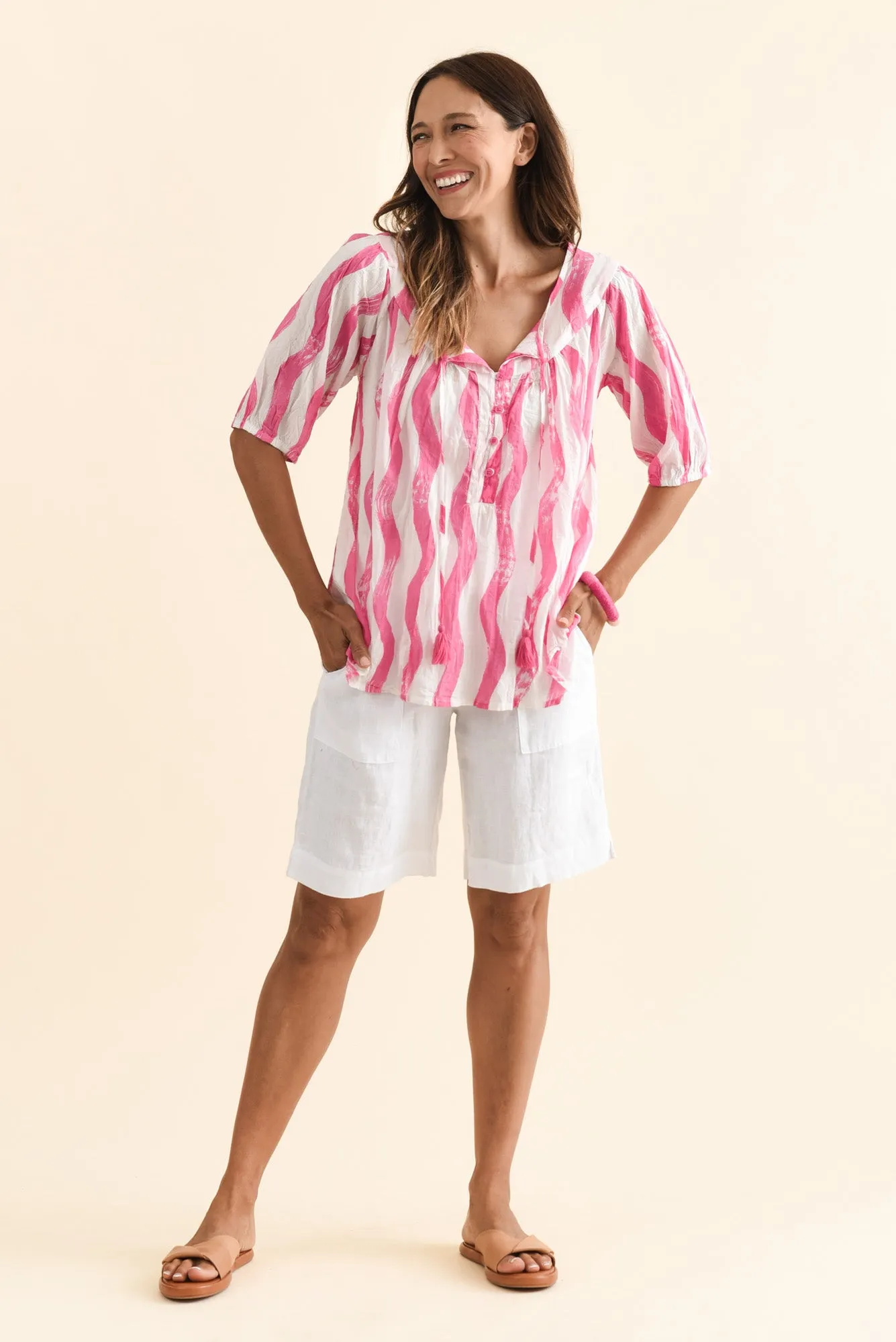Claris Pink Stripe Crinkle Cotton Top sold by Blue Bungalow product image thumbnail 2