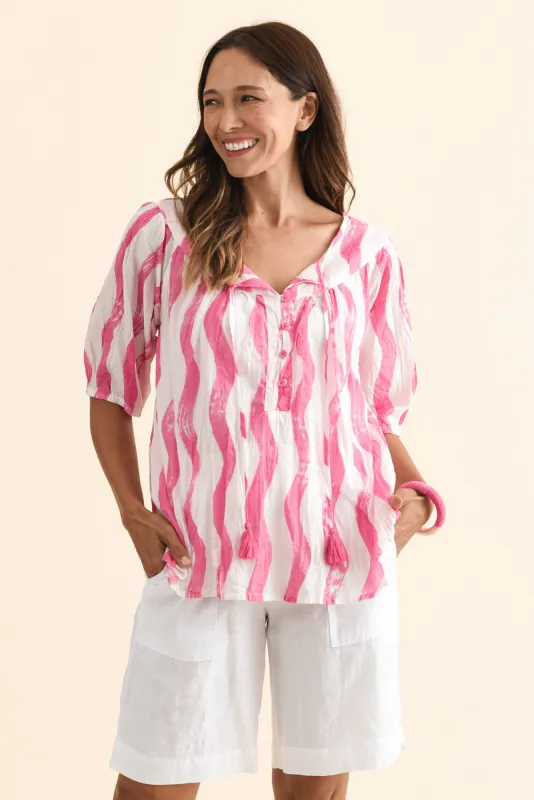 Claris Pink Stripe Crinkle Cotton Top sold by Blue Bungalow