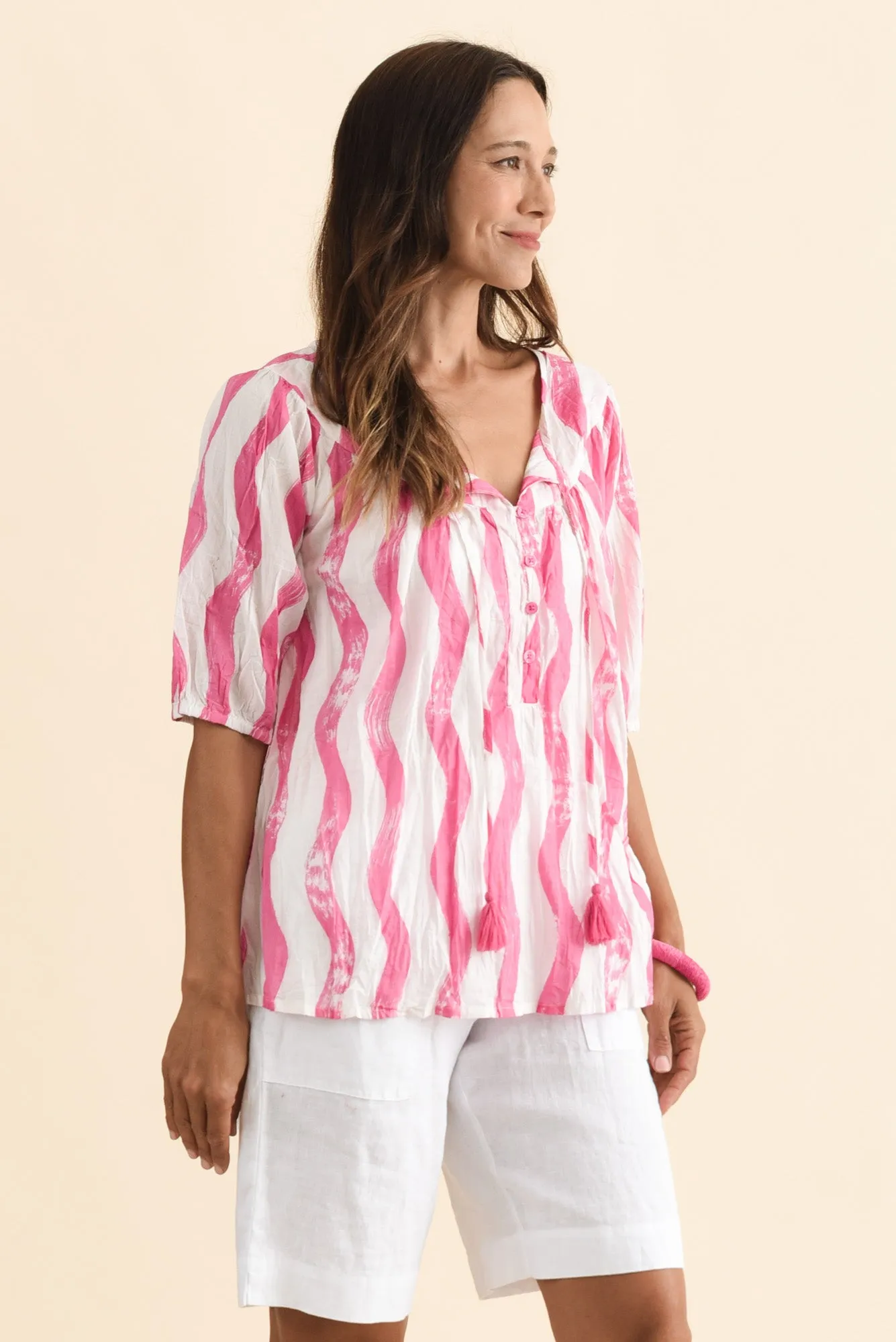 Claris Pink Stripe Crinkle Cotton Top sold by Blue Bungalow product image thumbnail 3