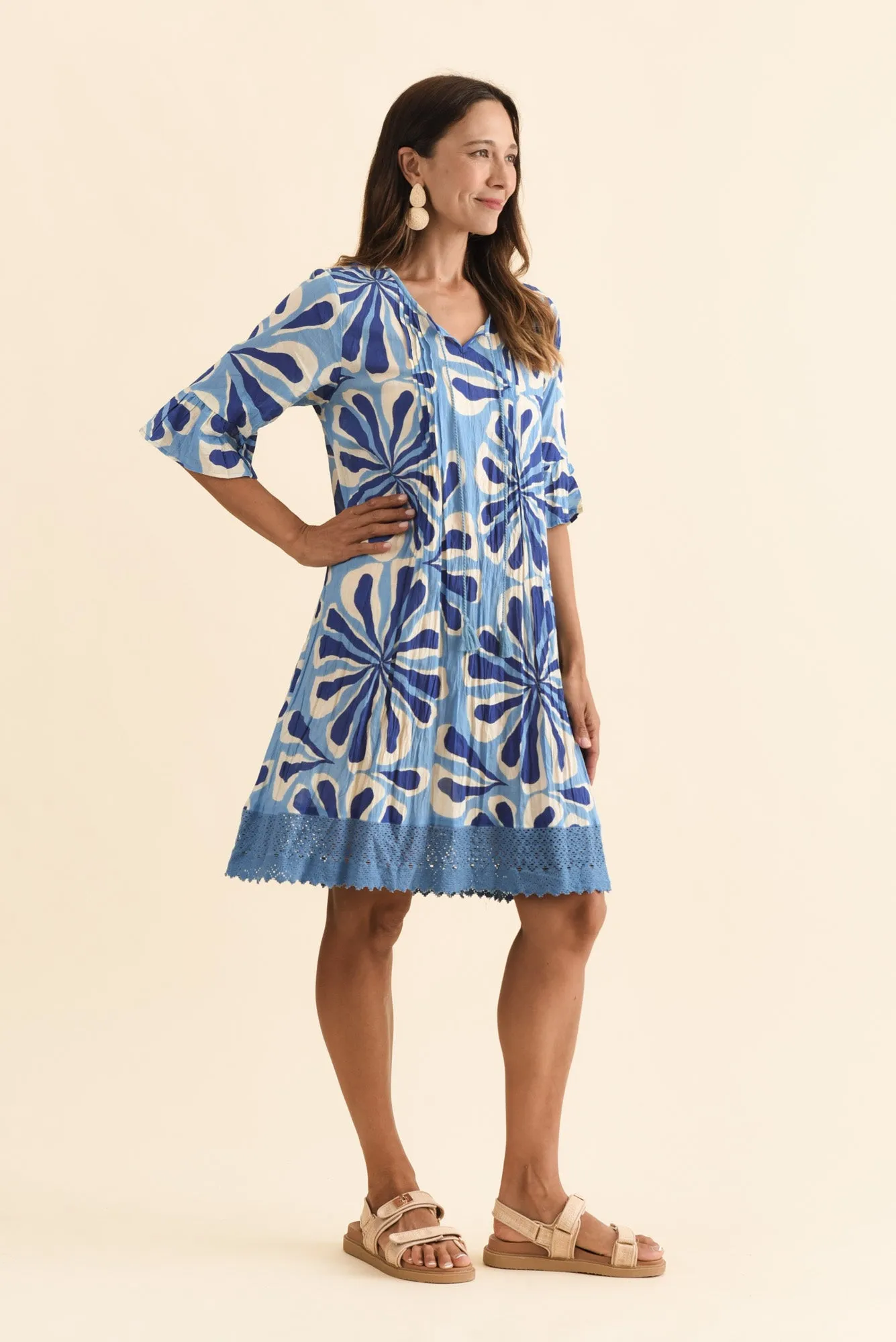 Cayman Blue Daisy Cotton Tunic Dress sold by Blue Bungalow product image thumbnail 3