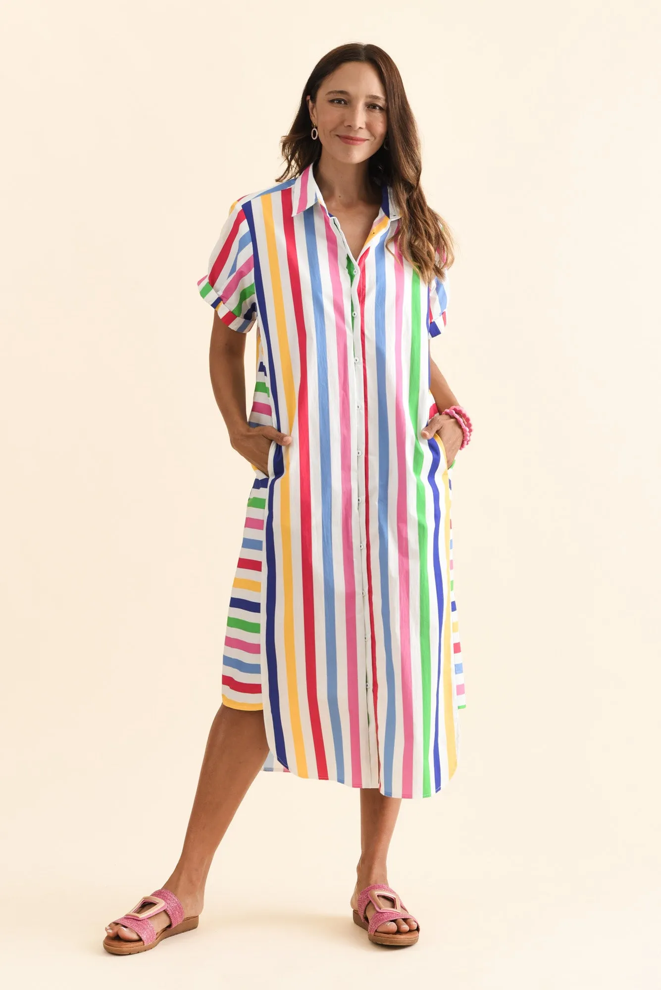 Ashley White Stripe Cotton Shirt Dress sold by Blue Bungalow product image thumbnail 2