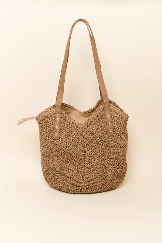 Oriana Tan Straw Shoulder Bag sold by Blue Bungalow