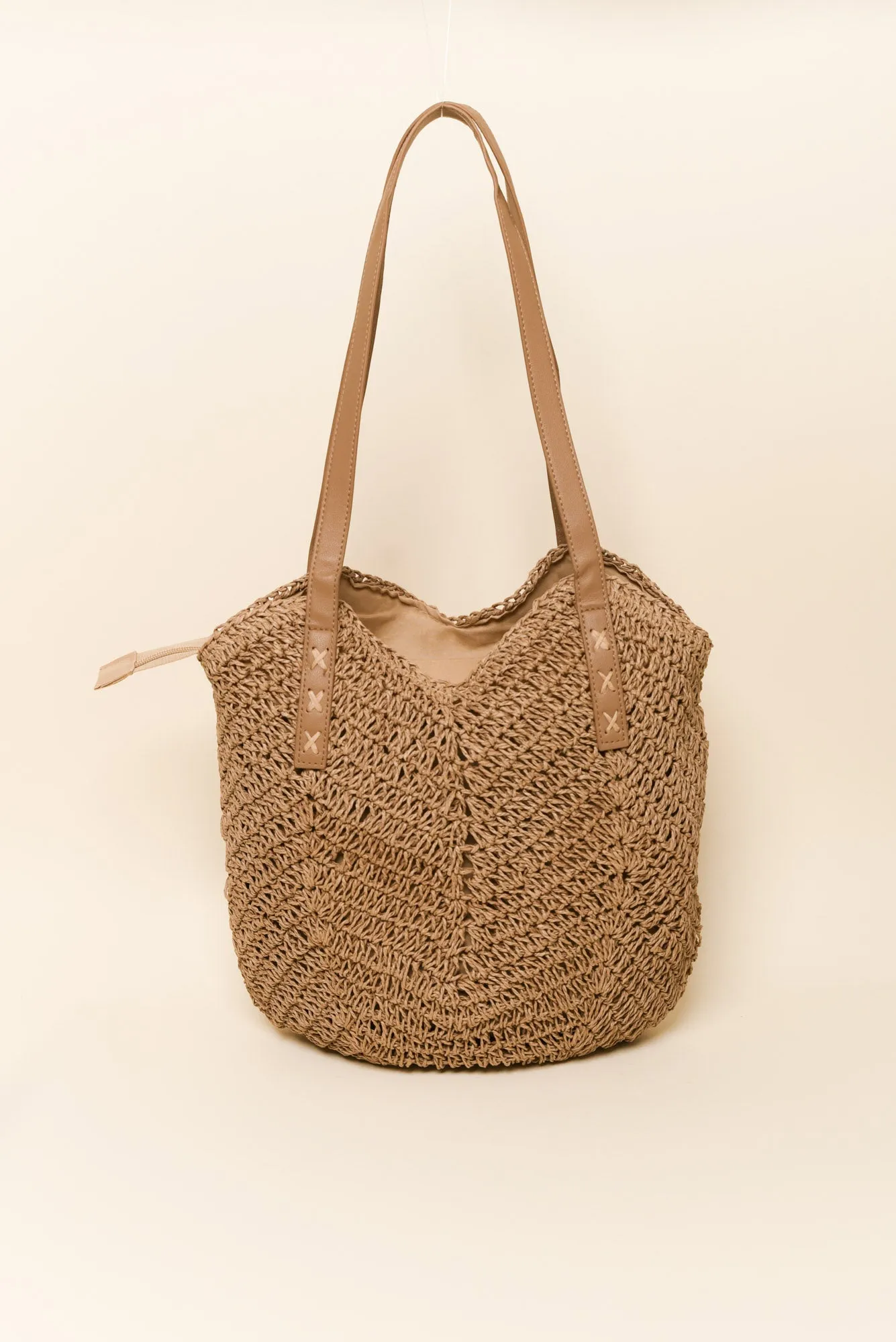 Oriana Tan Straw Shoulder Bag sold by Blue Bungalow