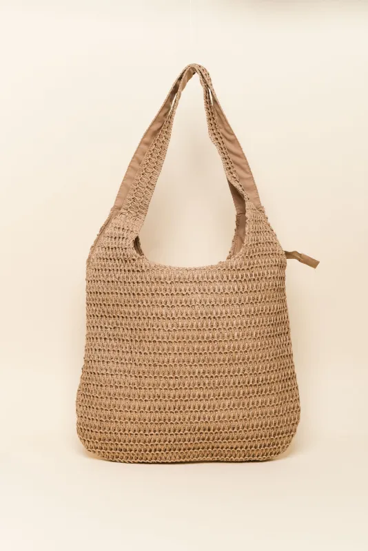 Nori Tan Straw Shoulder Bag sold by Blue Bungalow