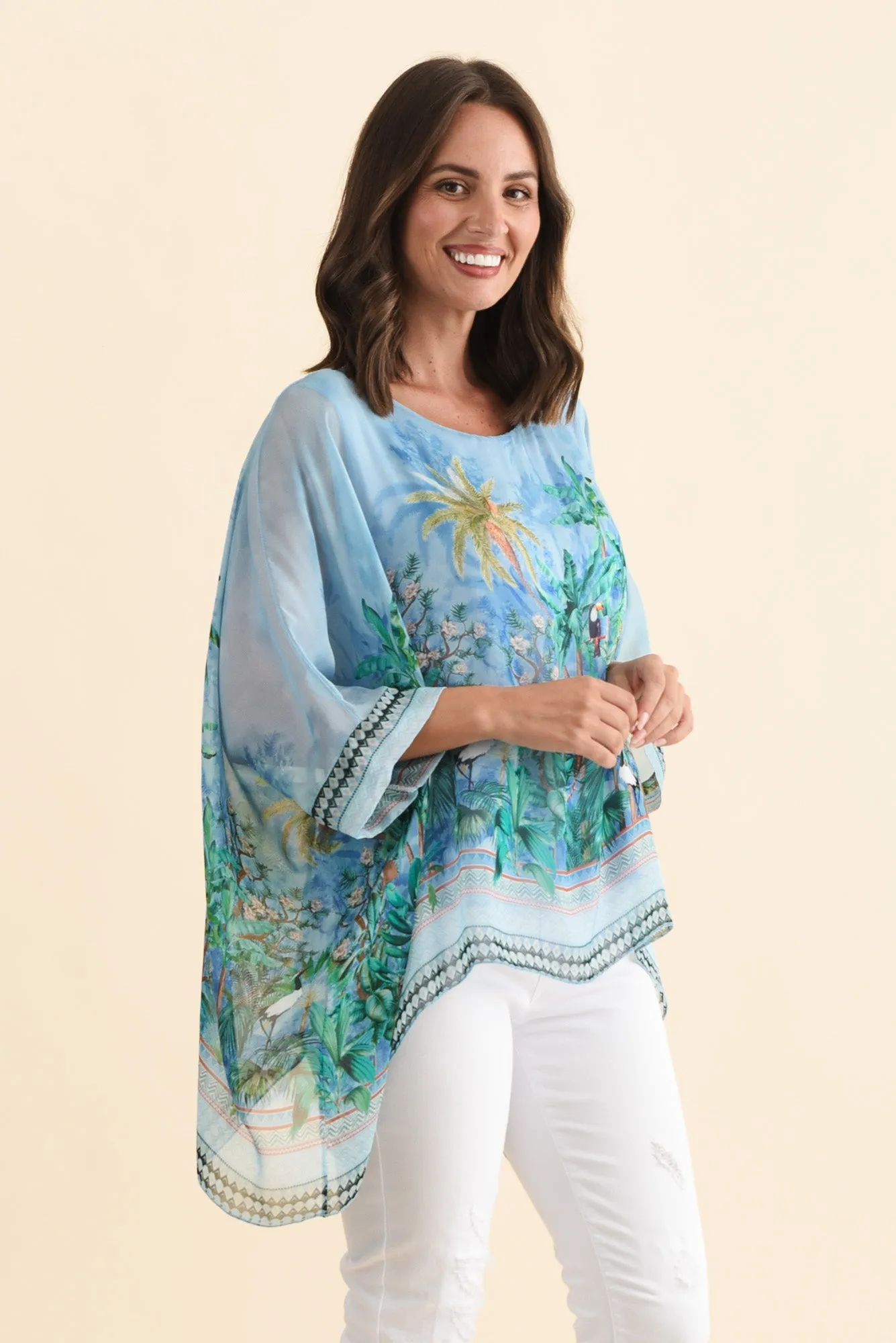 Dawn Blue Tropical Silk Overlay Top sold by Blue Bungalow product image thumbnail 3