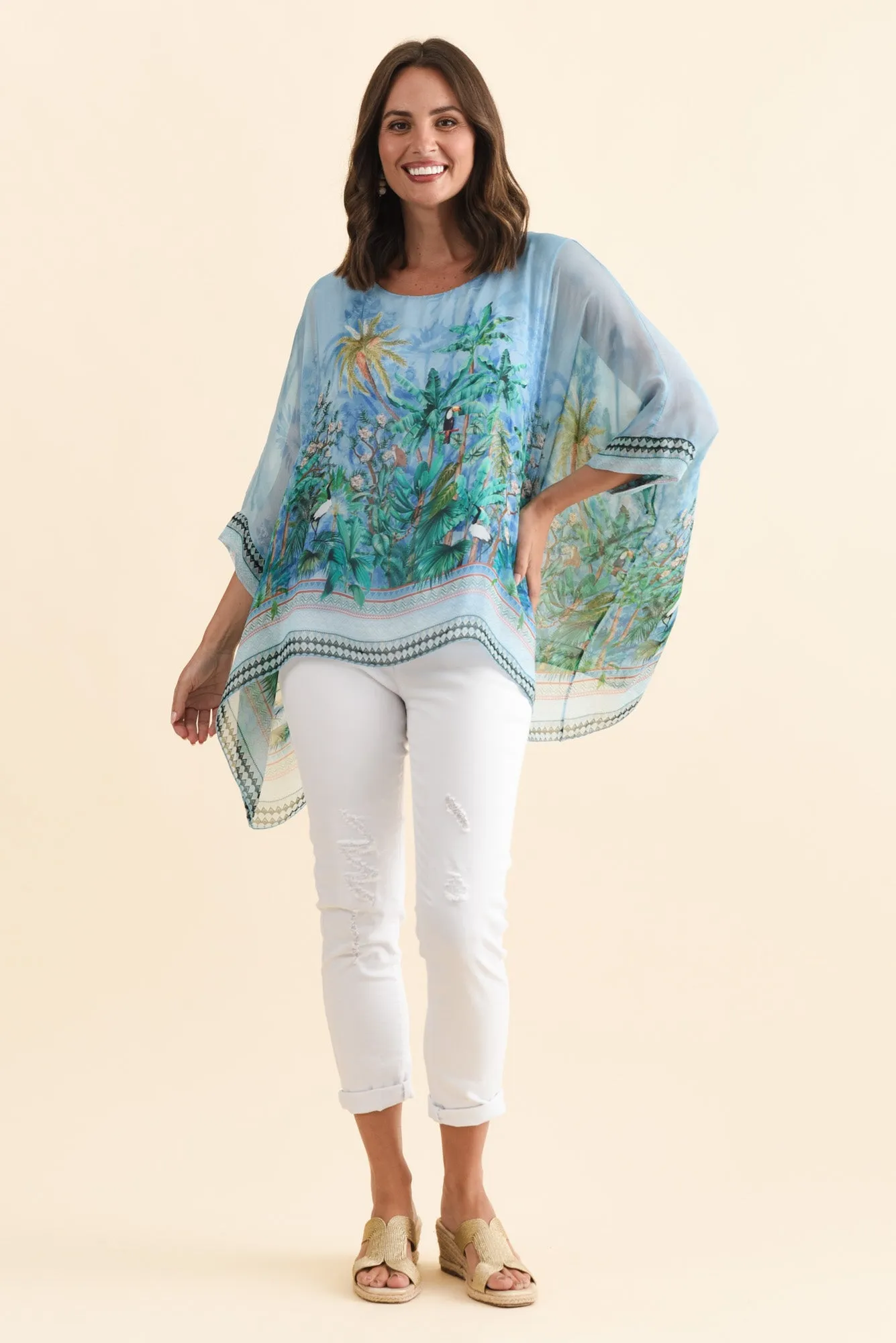 Dawn Blue Tropical Silk Overlay Top sold by Blue Bungalow product image thumbnail 2