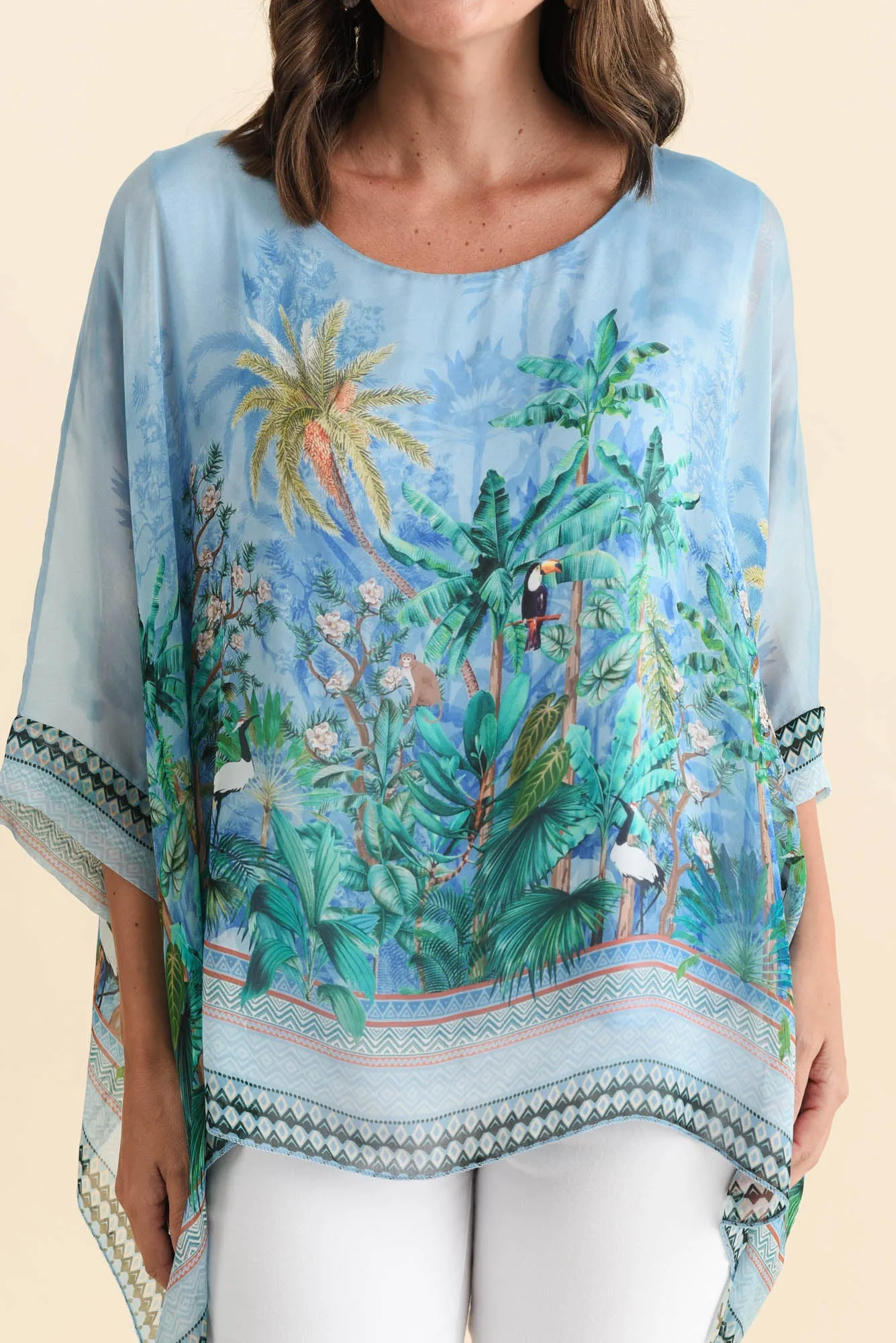 Dawn Blue Tropical Silk Overlay Top sold by Blue Bungalow product image thumbnail 5