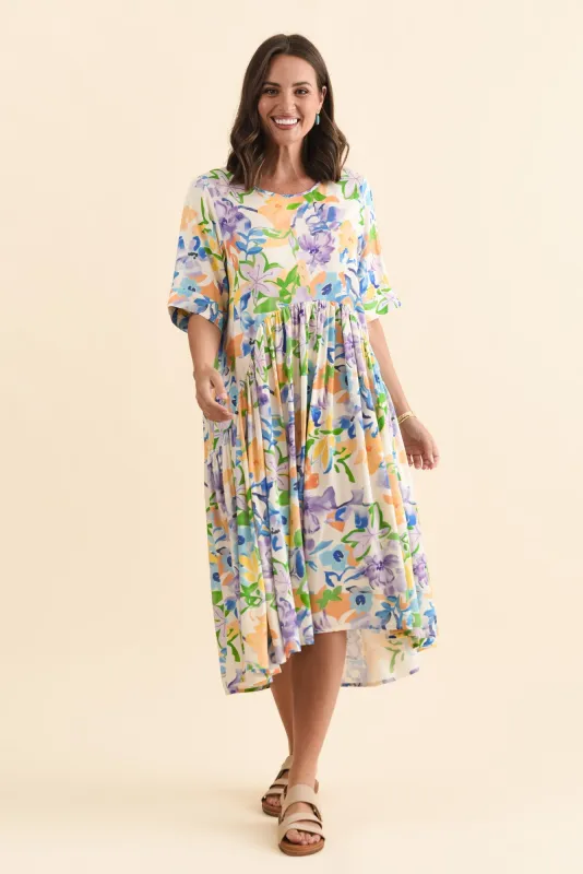 Kiana Purple Floral Peak Dress sold by Blue Bungalow