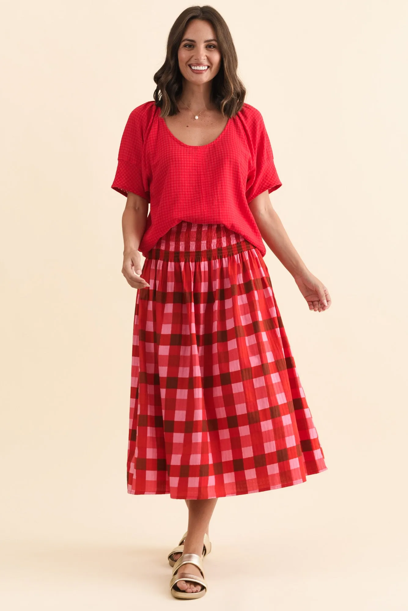 Grove Red Check Cotton Blend Top sold by Blue Bungalow product image thumbnail 2