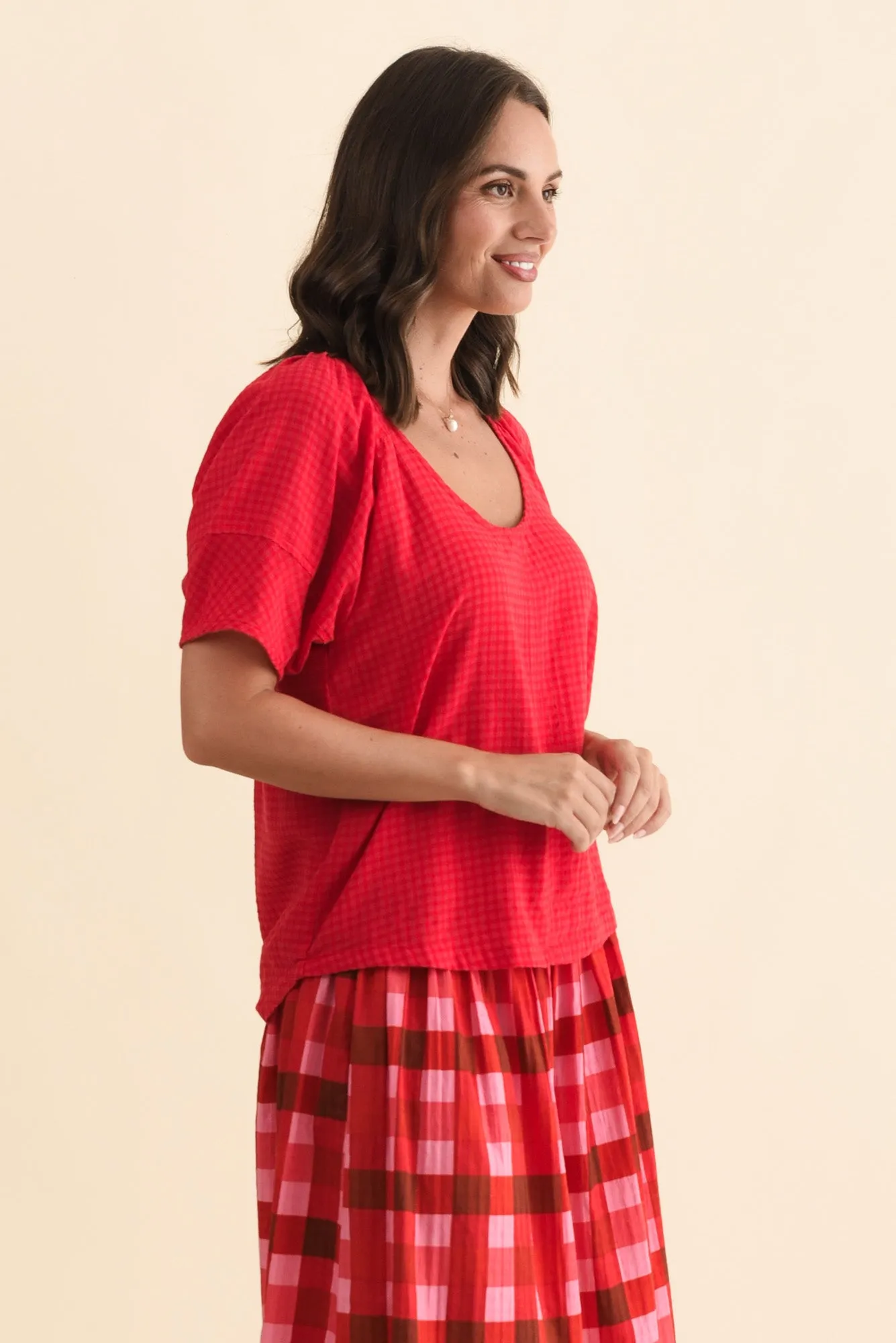 Grove Red Check Cotton Blend Top sold by Blue Bungalow product image thumbnail 3