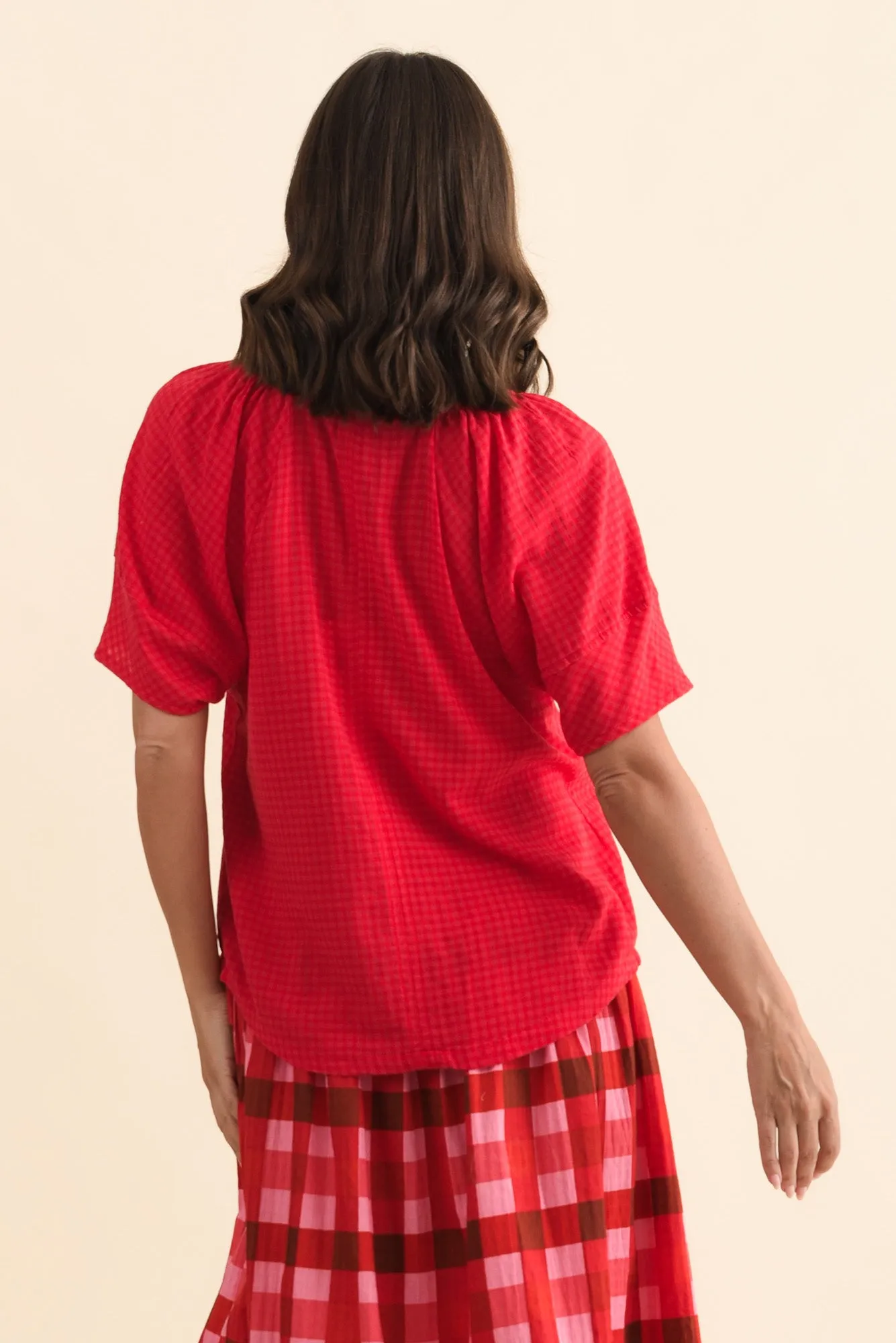 Grove Red Check Cotton Blend Top sold by Blue Bungalow product image thumbnail 4