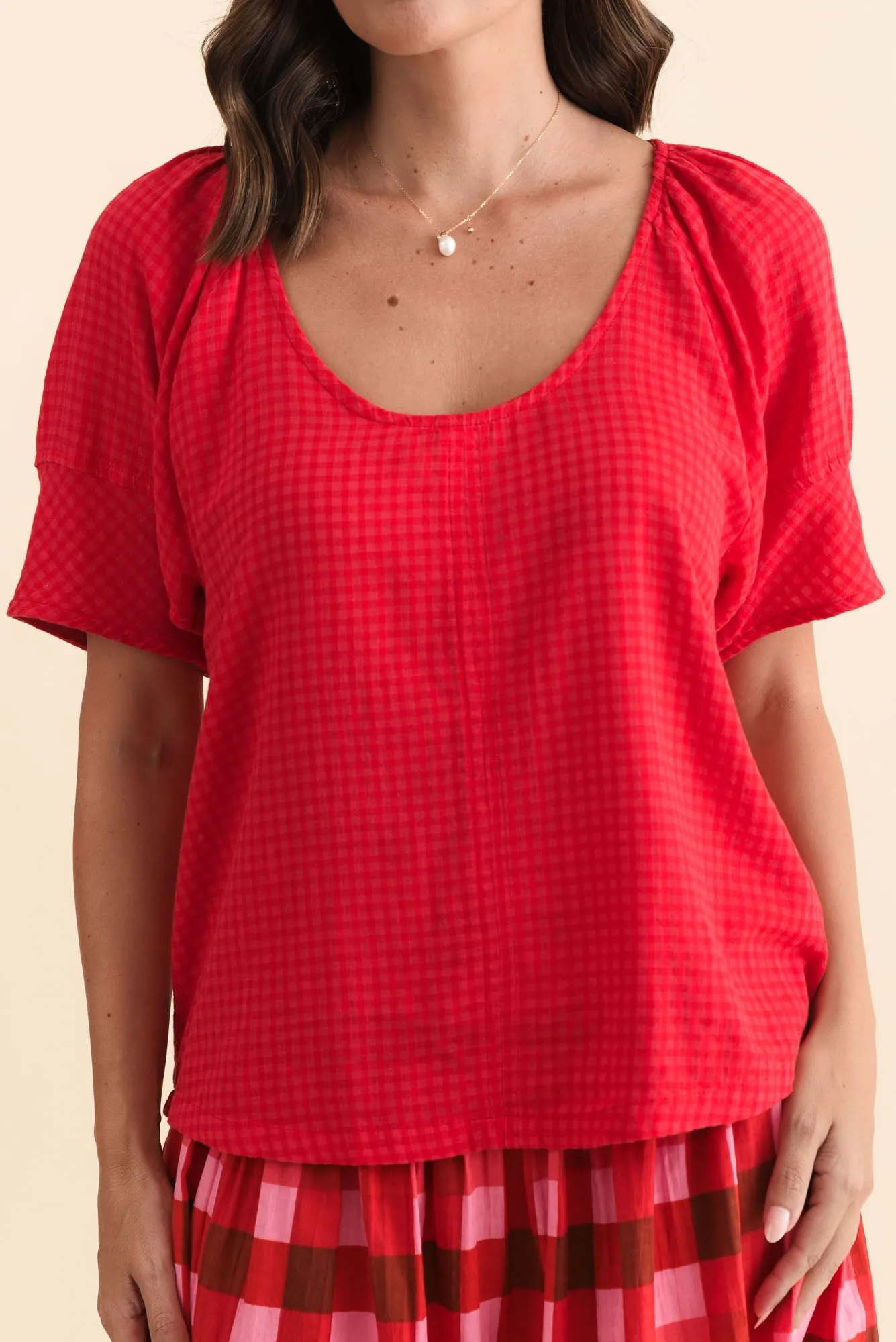 Grove Red Check Cotton Blend Top sold by Blue Bungalow product image thumbnail 5
