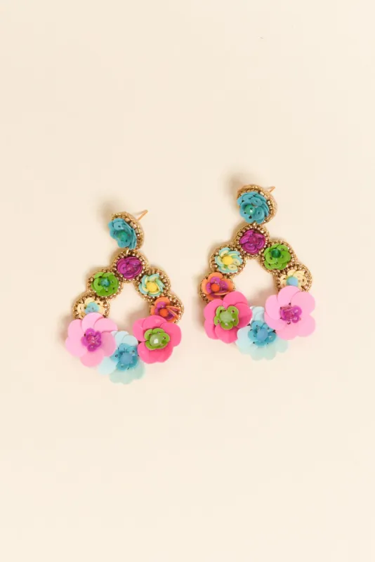 Cuddy Blue Flower Beaded Drop Earrings made by Blue Bungalow