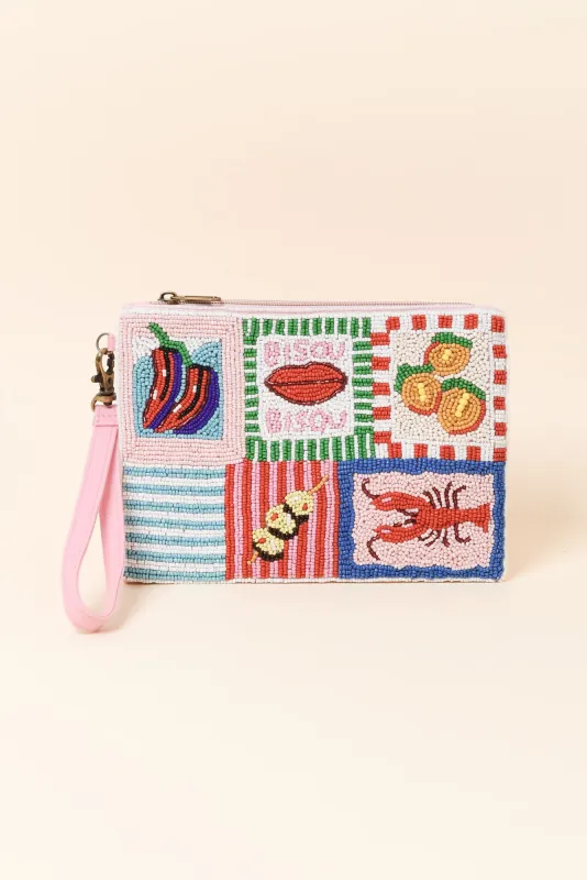 Pink Tile Beaded Clutch sold by Blue Bungalow