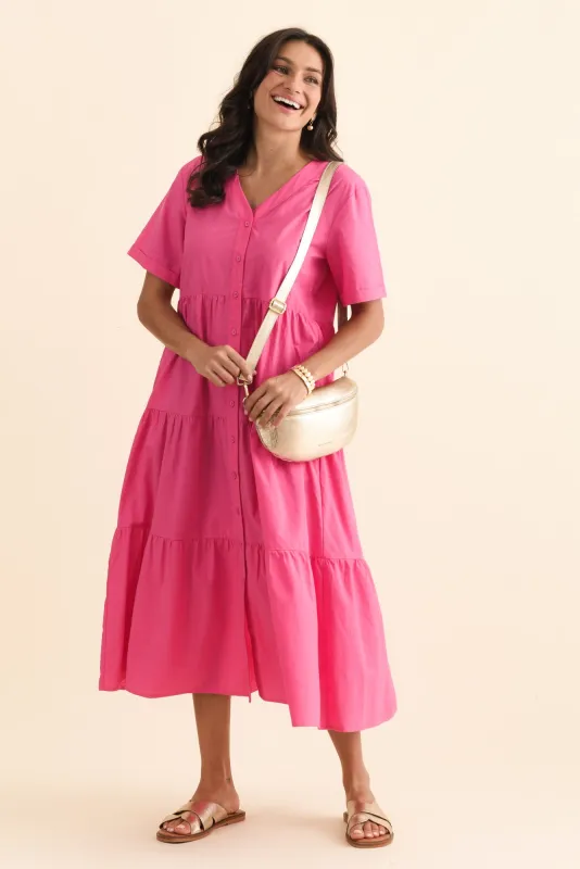 Winona Fuchsia Cotton Button Dress sold by Blue Bungalow