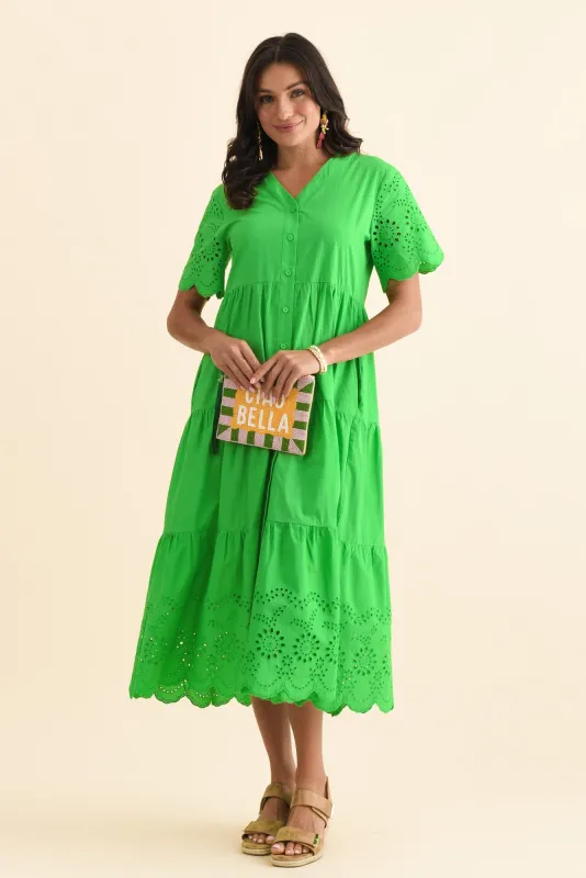 Lilith Green Embroidered Cotton Dress sold by Blue Bungalow